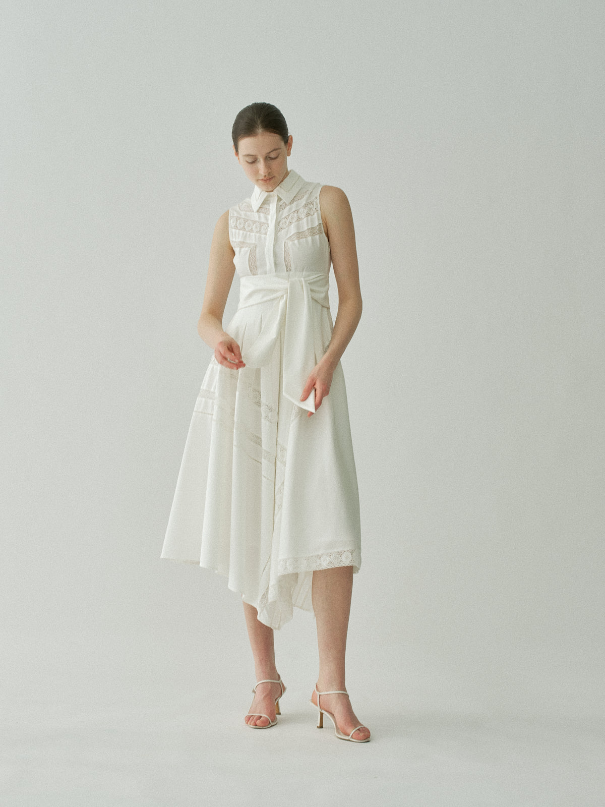 Asymmetric Lace Panel Dress – L'AUBE BLANC