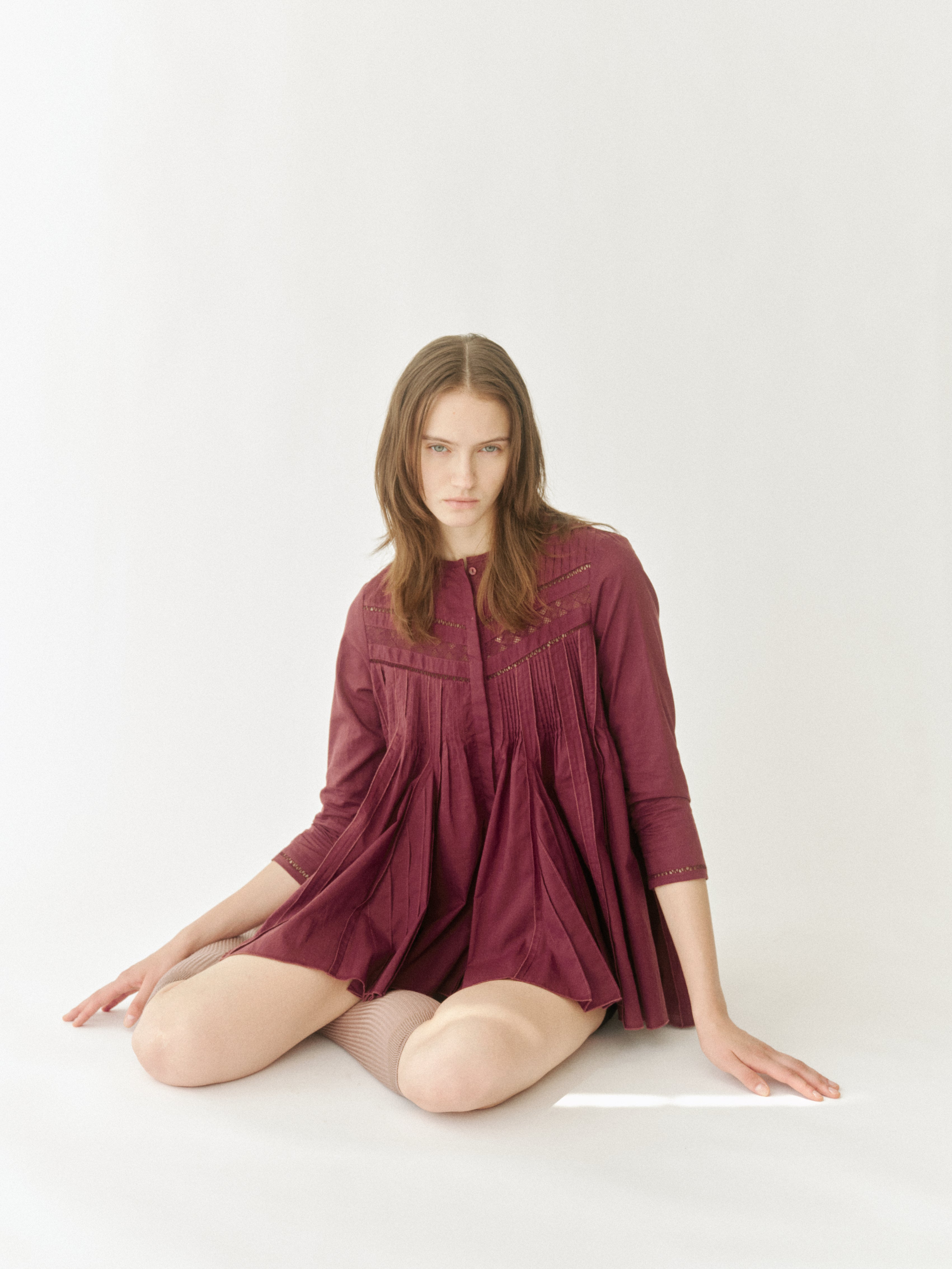 Lace Pintuck Flare Blouse