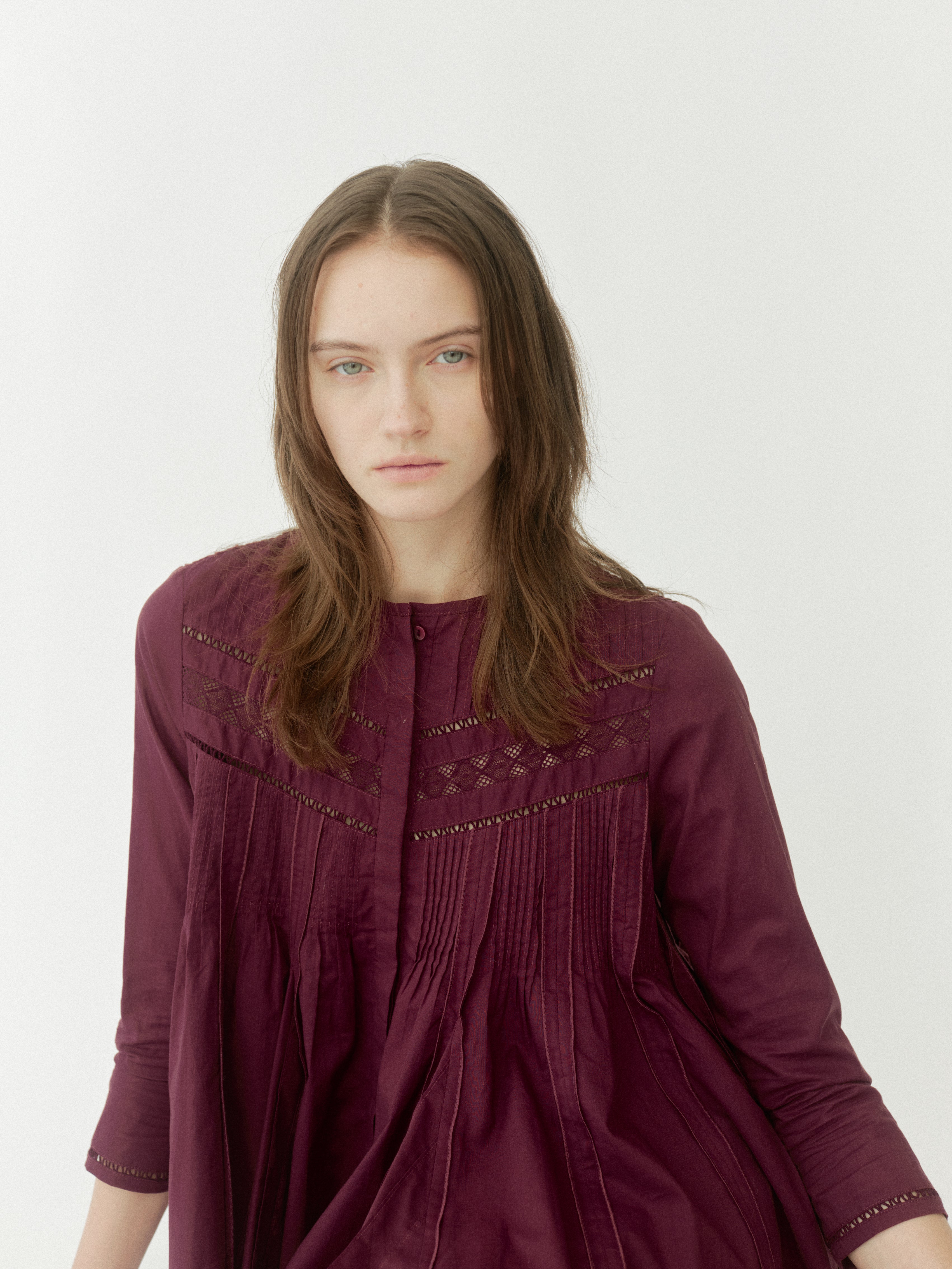 Lace Pintuck Flare Blouse