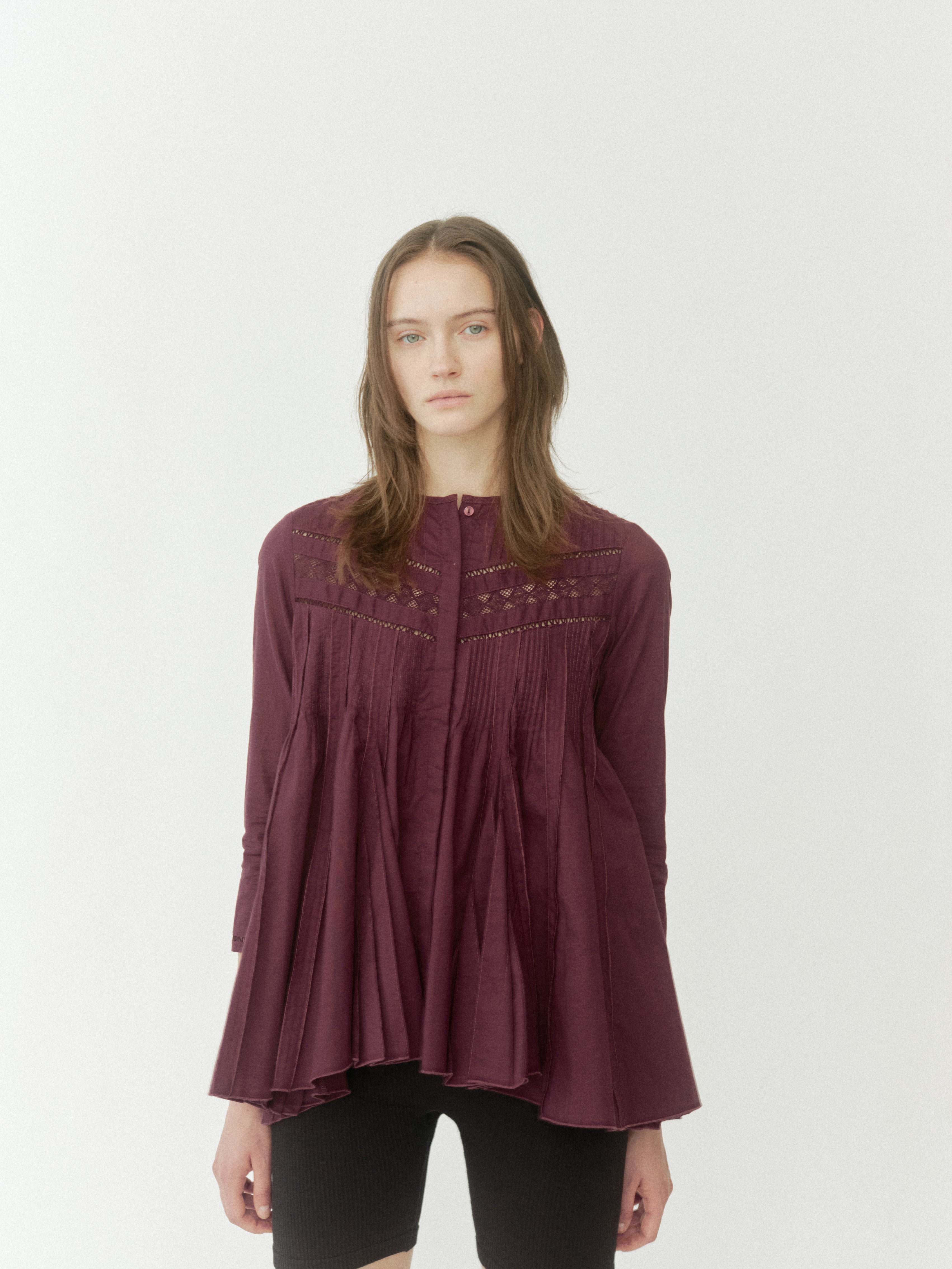 Lace Pintuck Flare Blouse