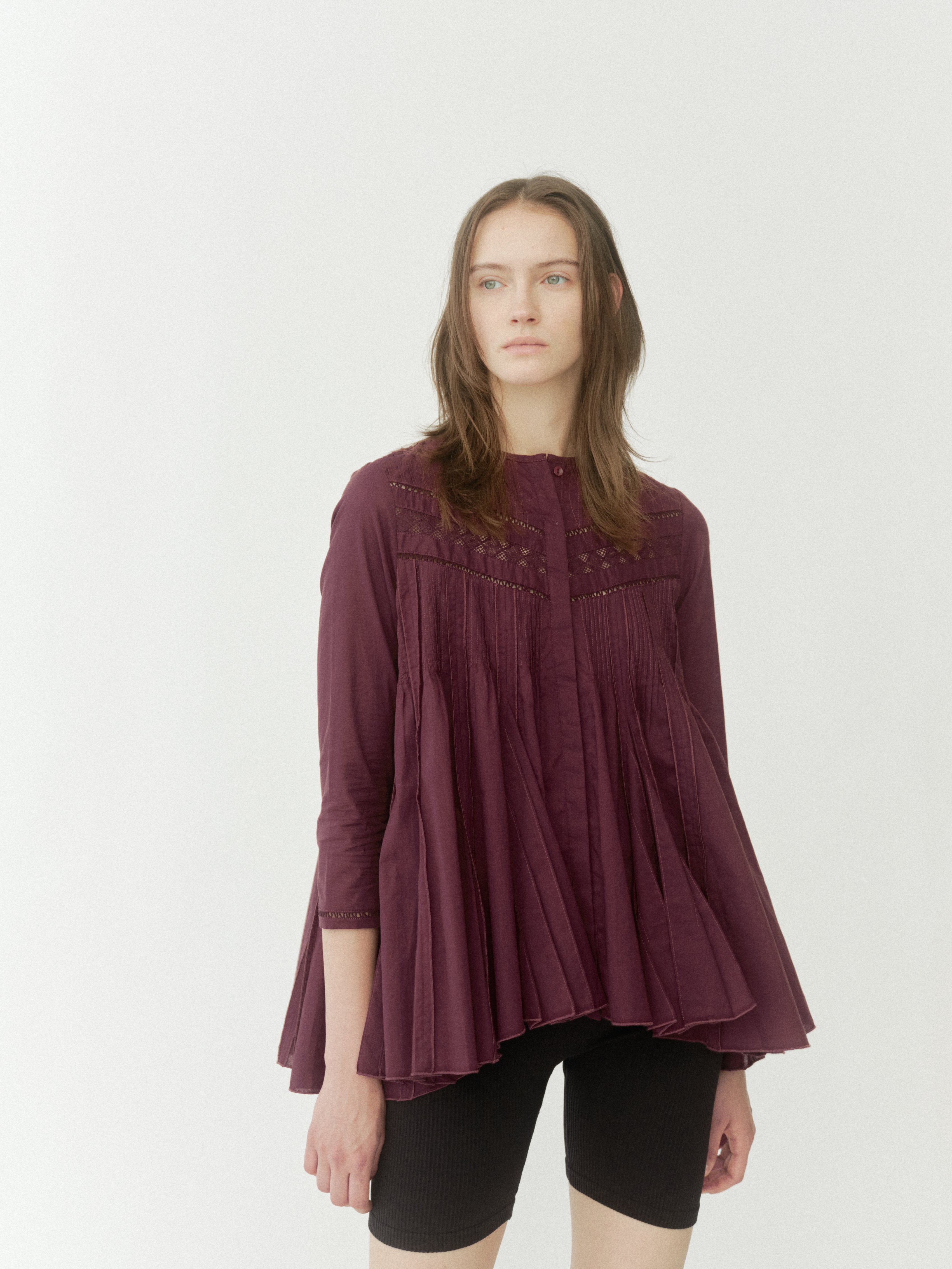 Lace Pintuck Flare Blouse