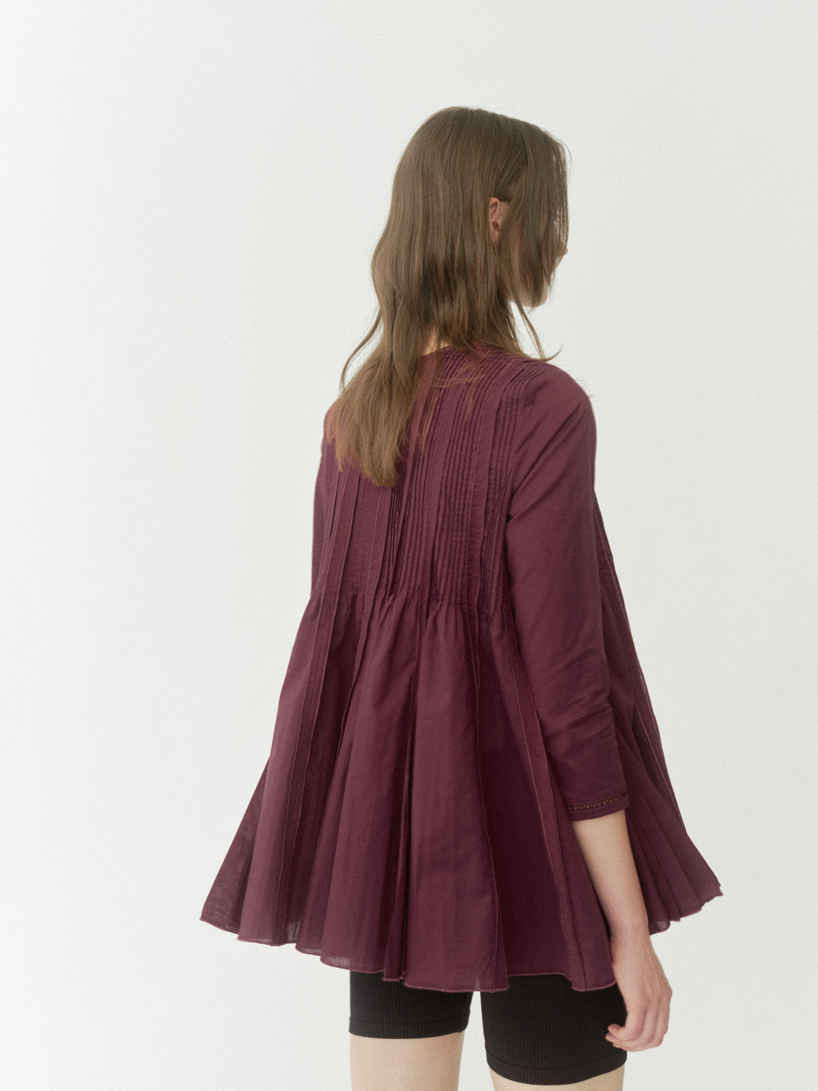 Lace Pintuck Flare Blouse