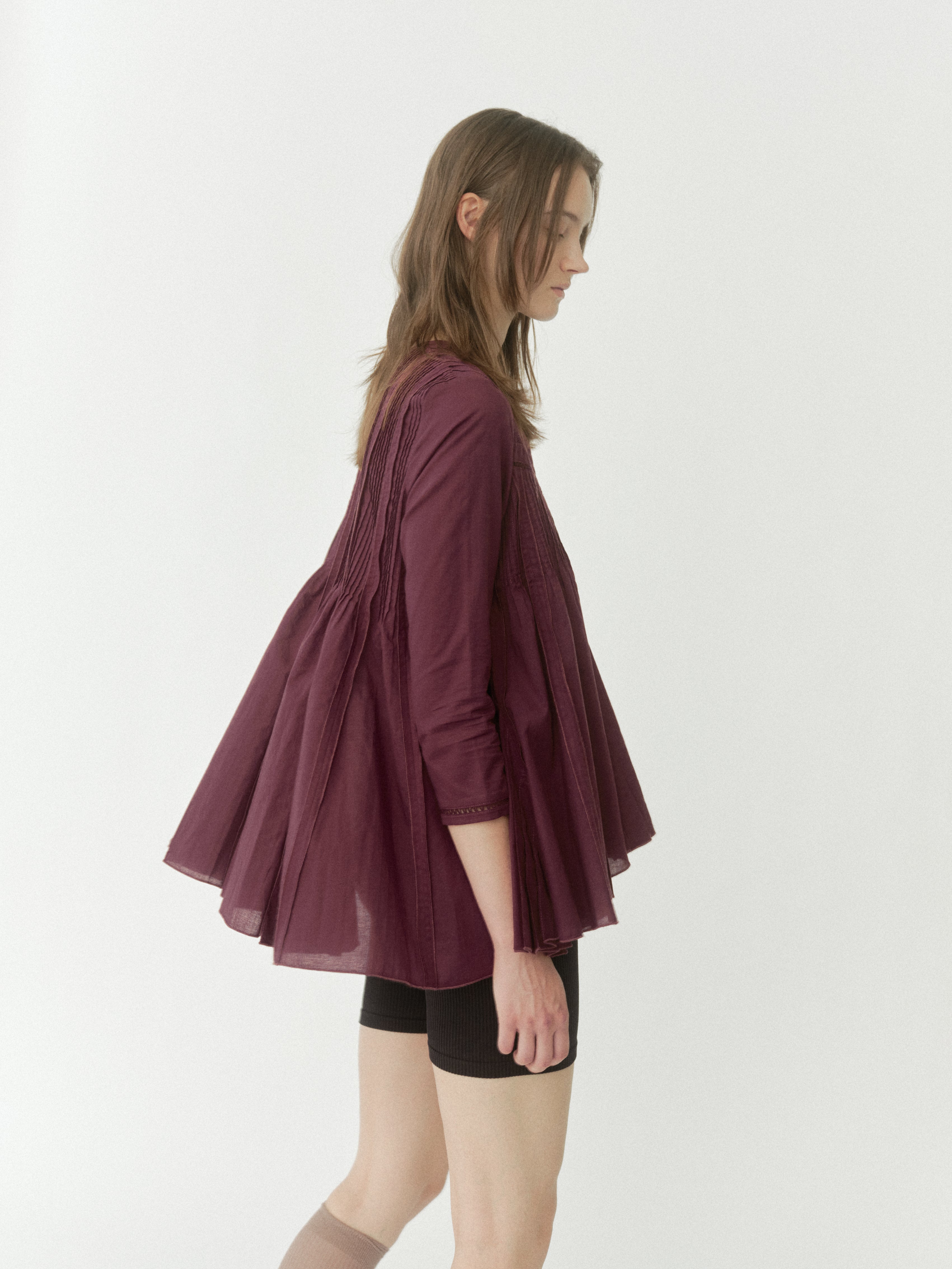 Lace Pintuck Flare Blouse