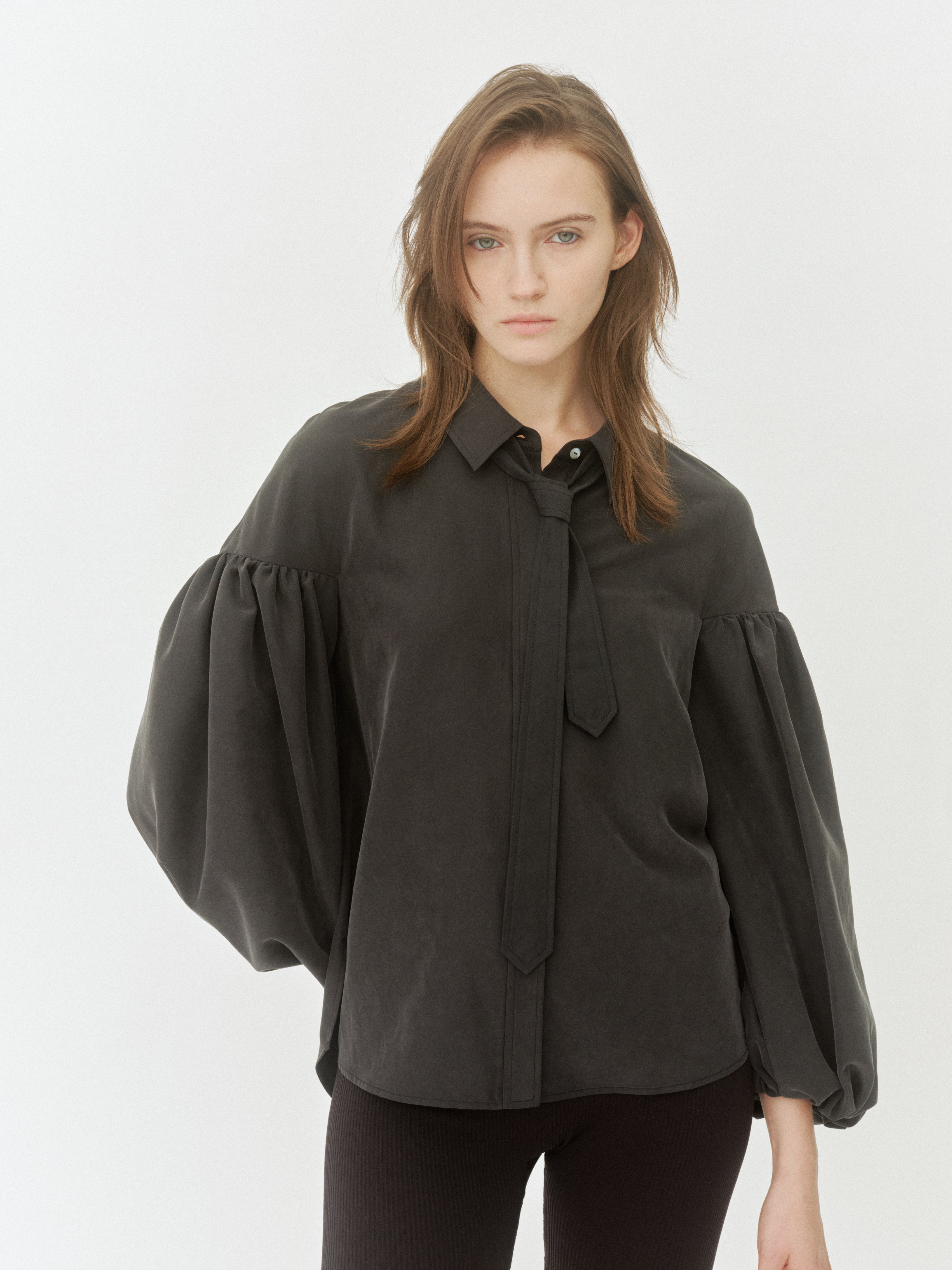 Bow Tie Balloon Sleeve Blouse