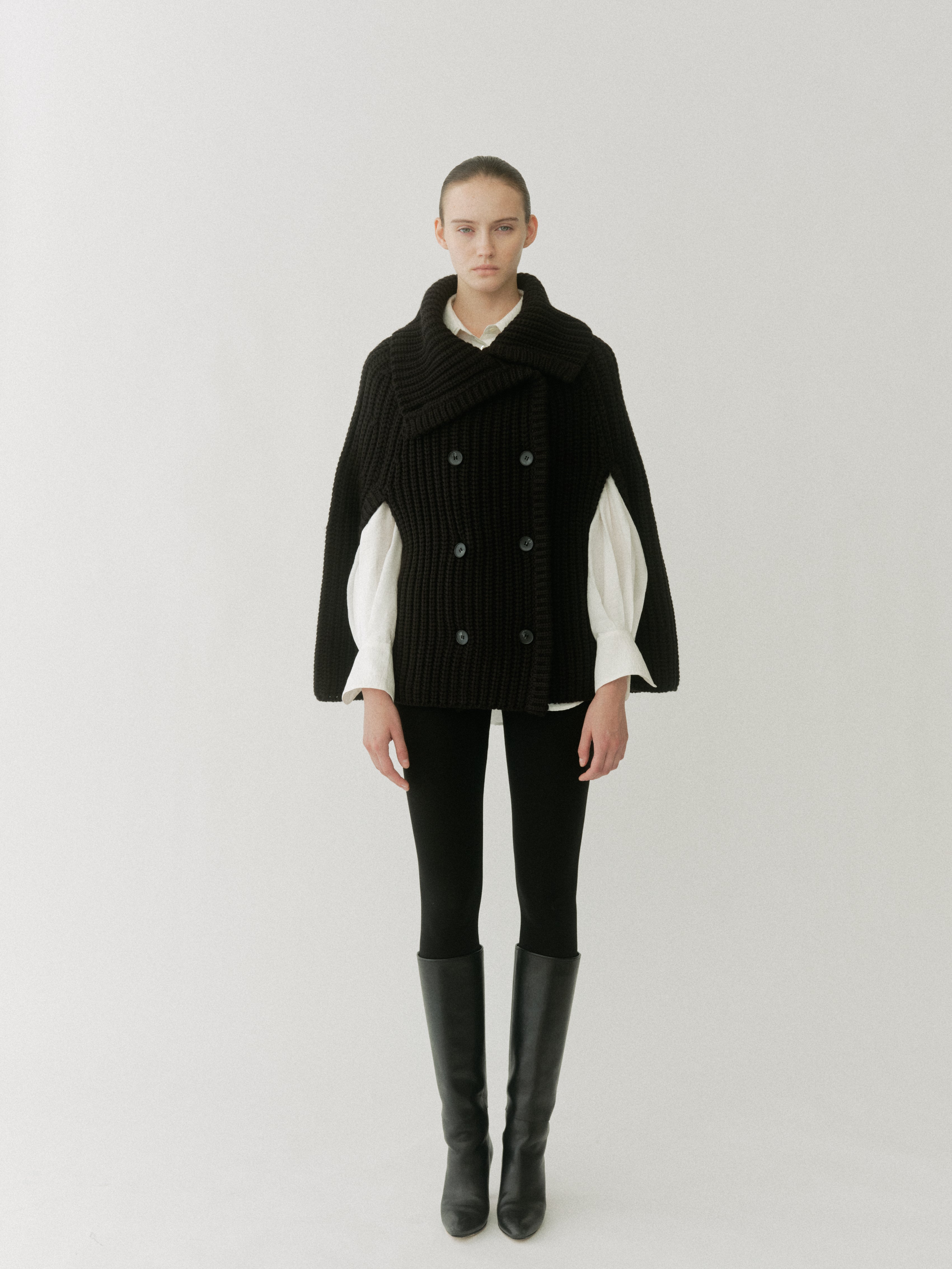 Double Breasted Knit Cape Coat