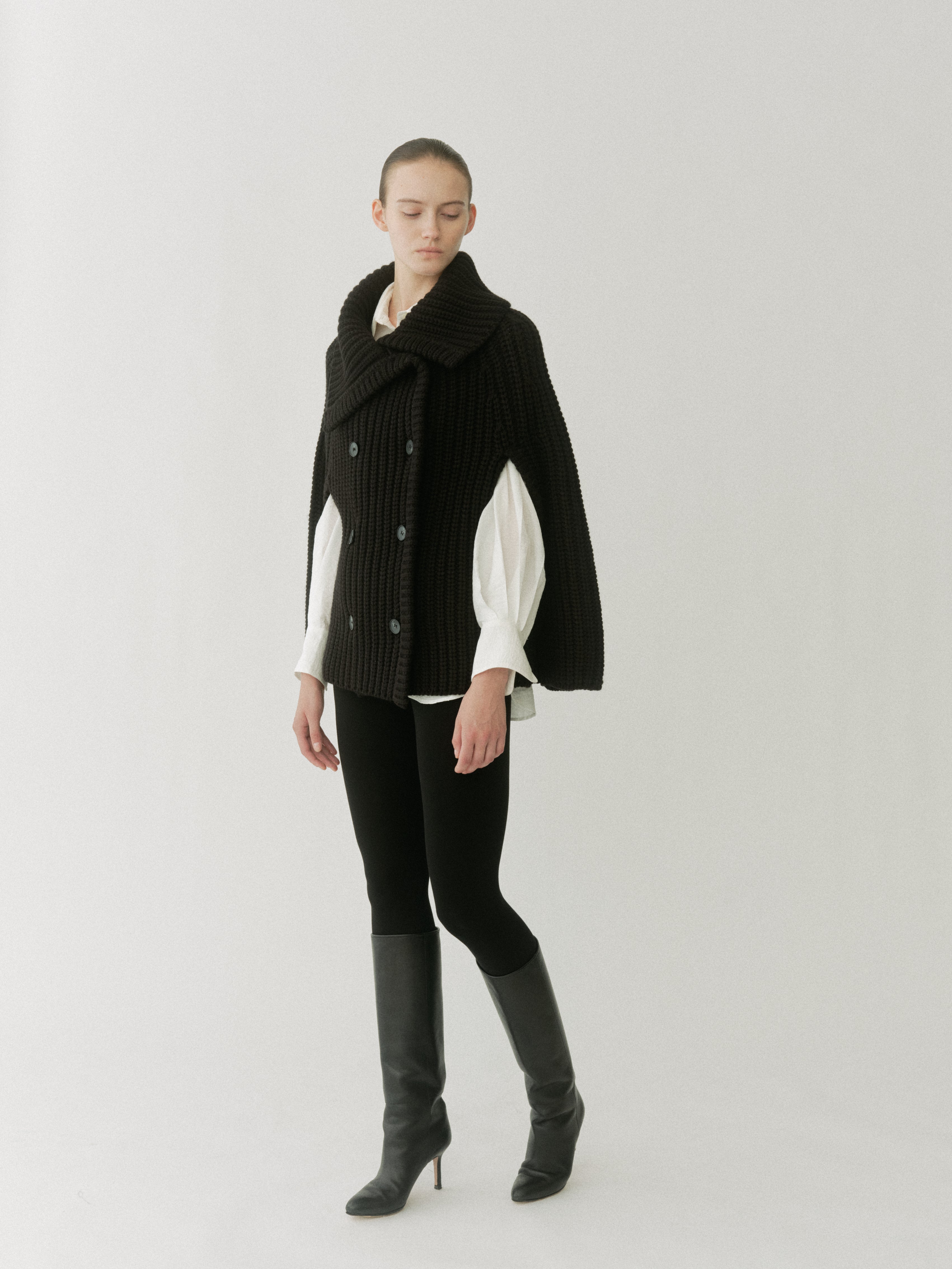 Double Breasted Knit Cape Coat
