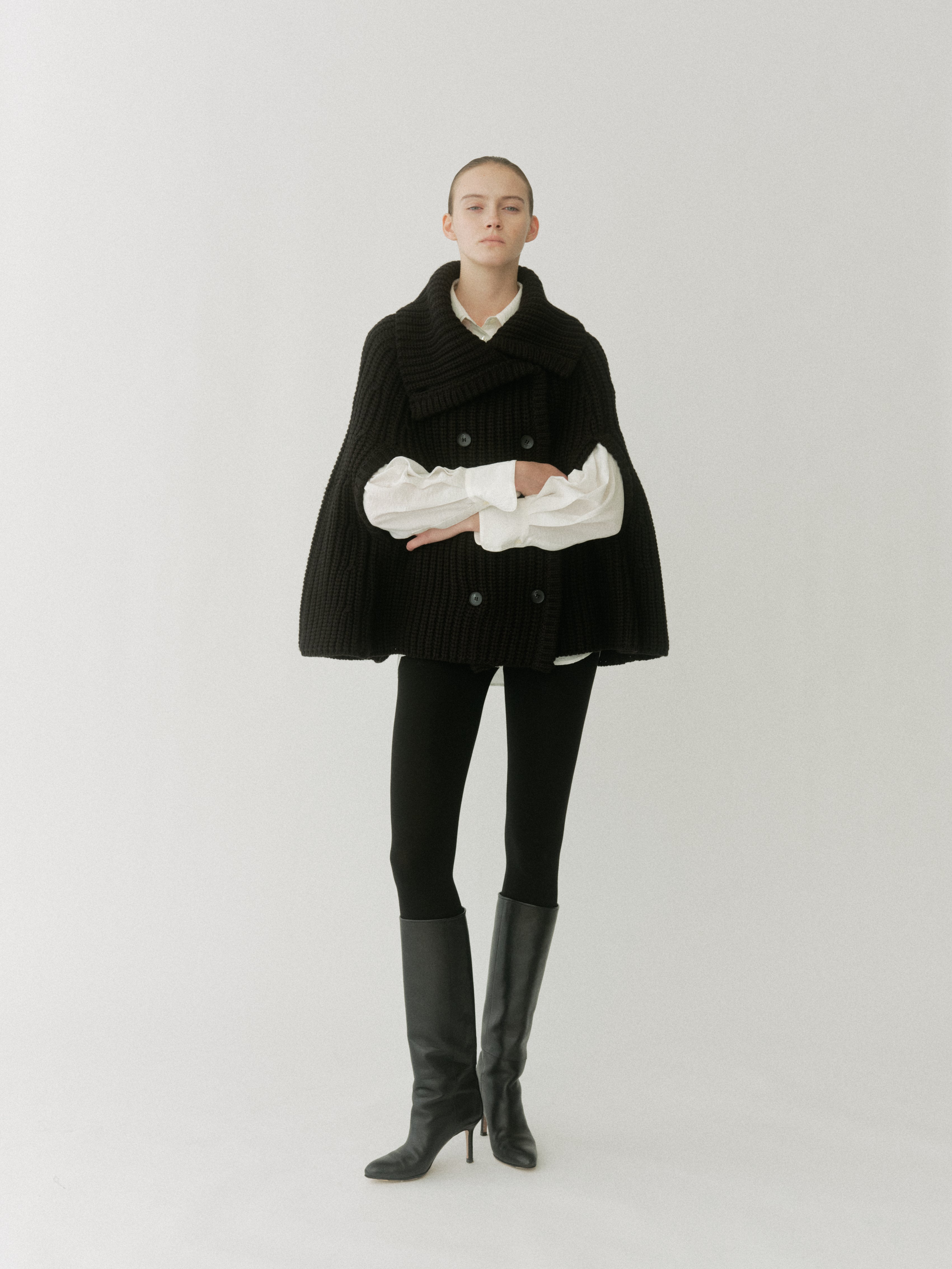 Double Breasted Knit Cape Coat
