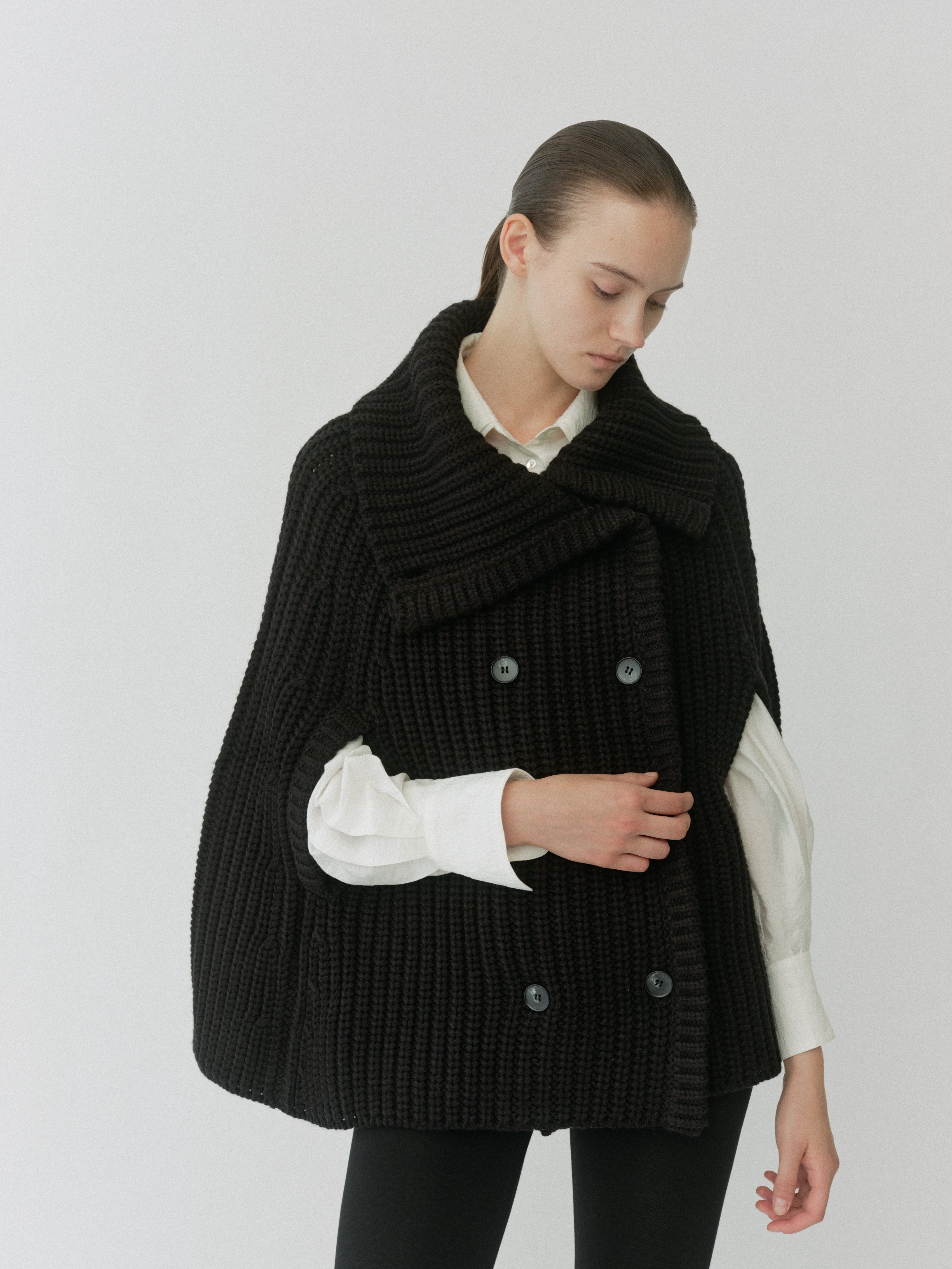 Double Breasted Knit Cape Coat