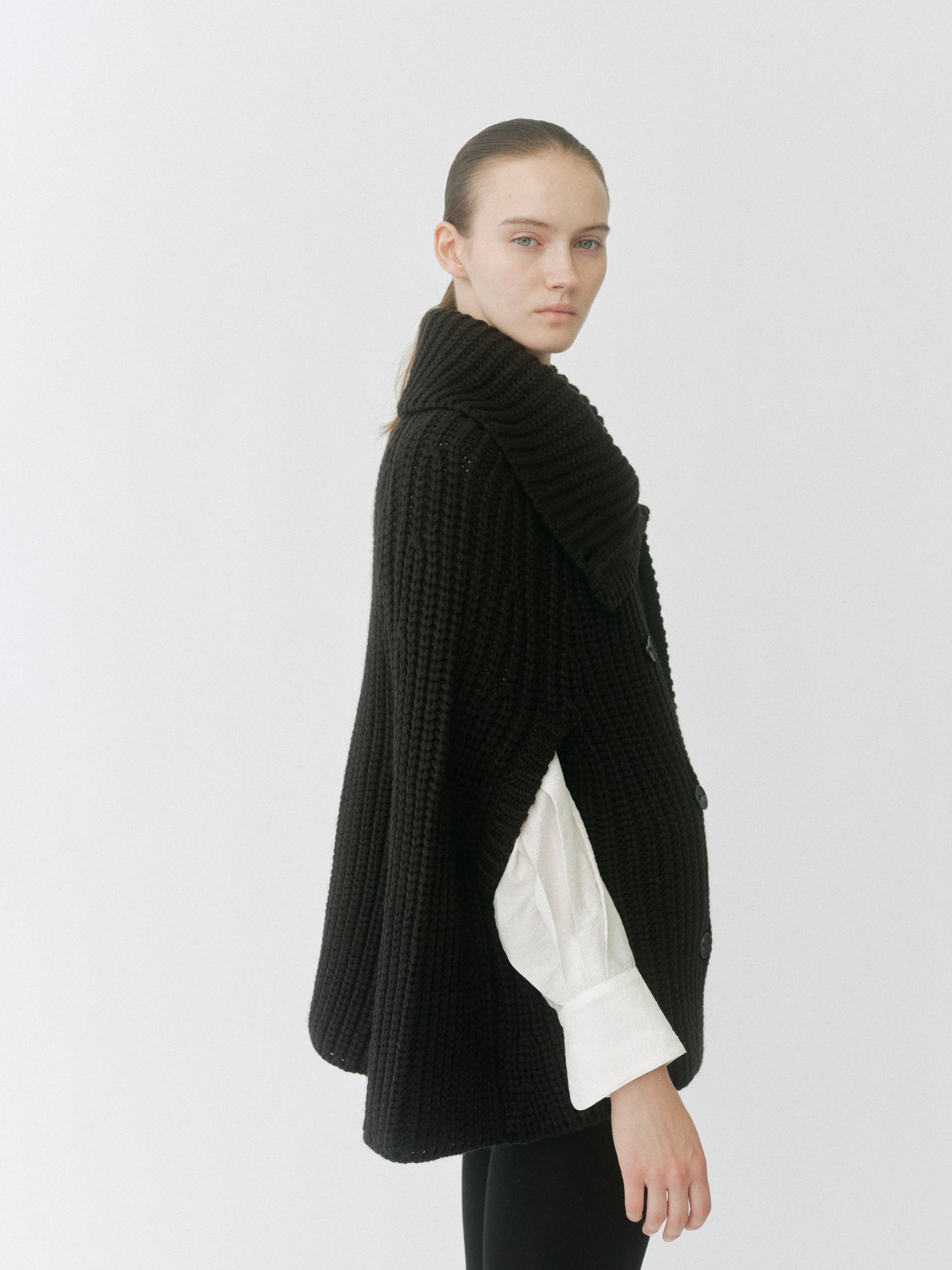 Double Breasted Knit Cape Coat