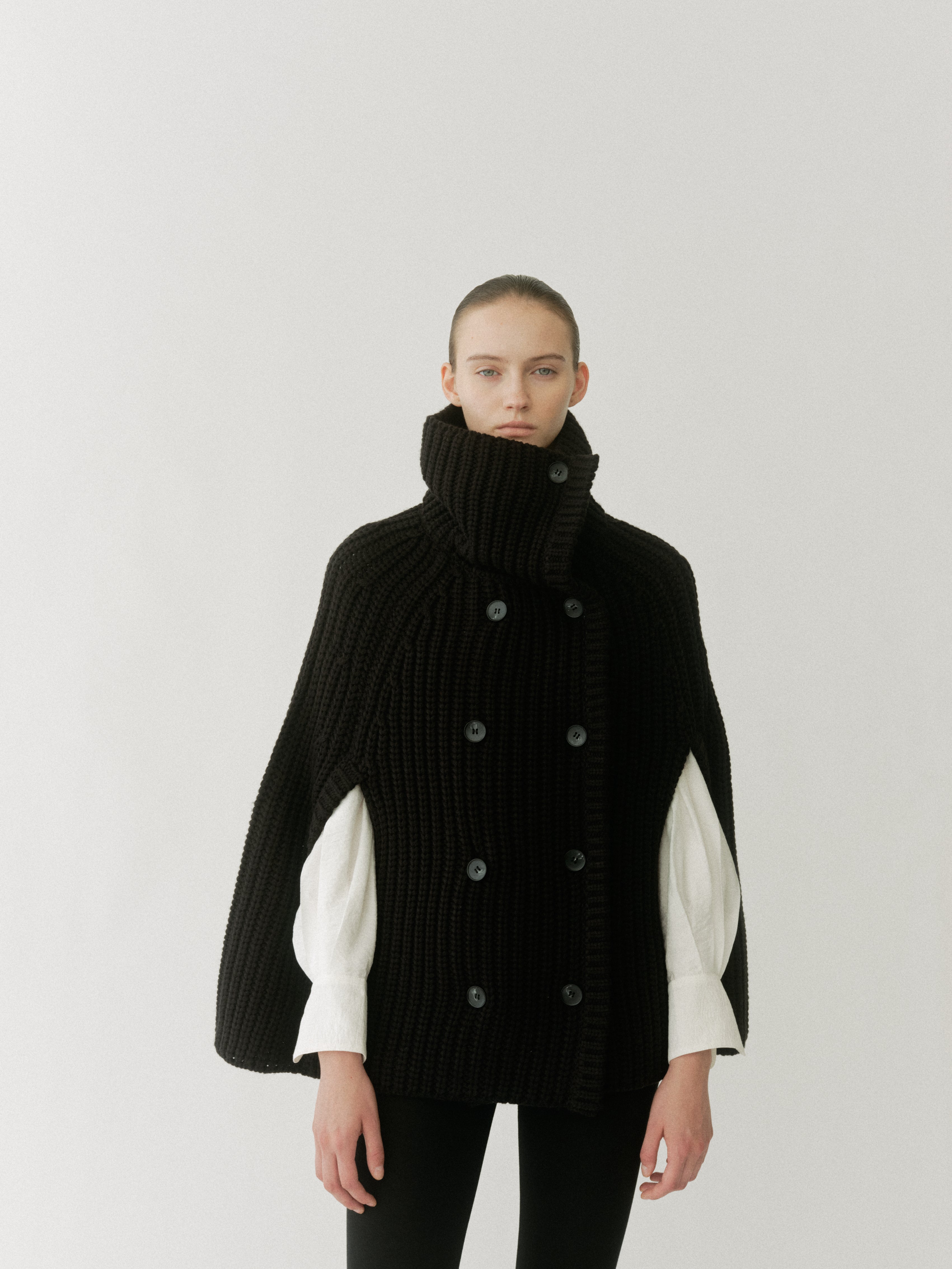 Double Breasted Knit Cape Coat