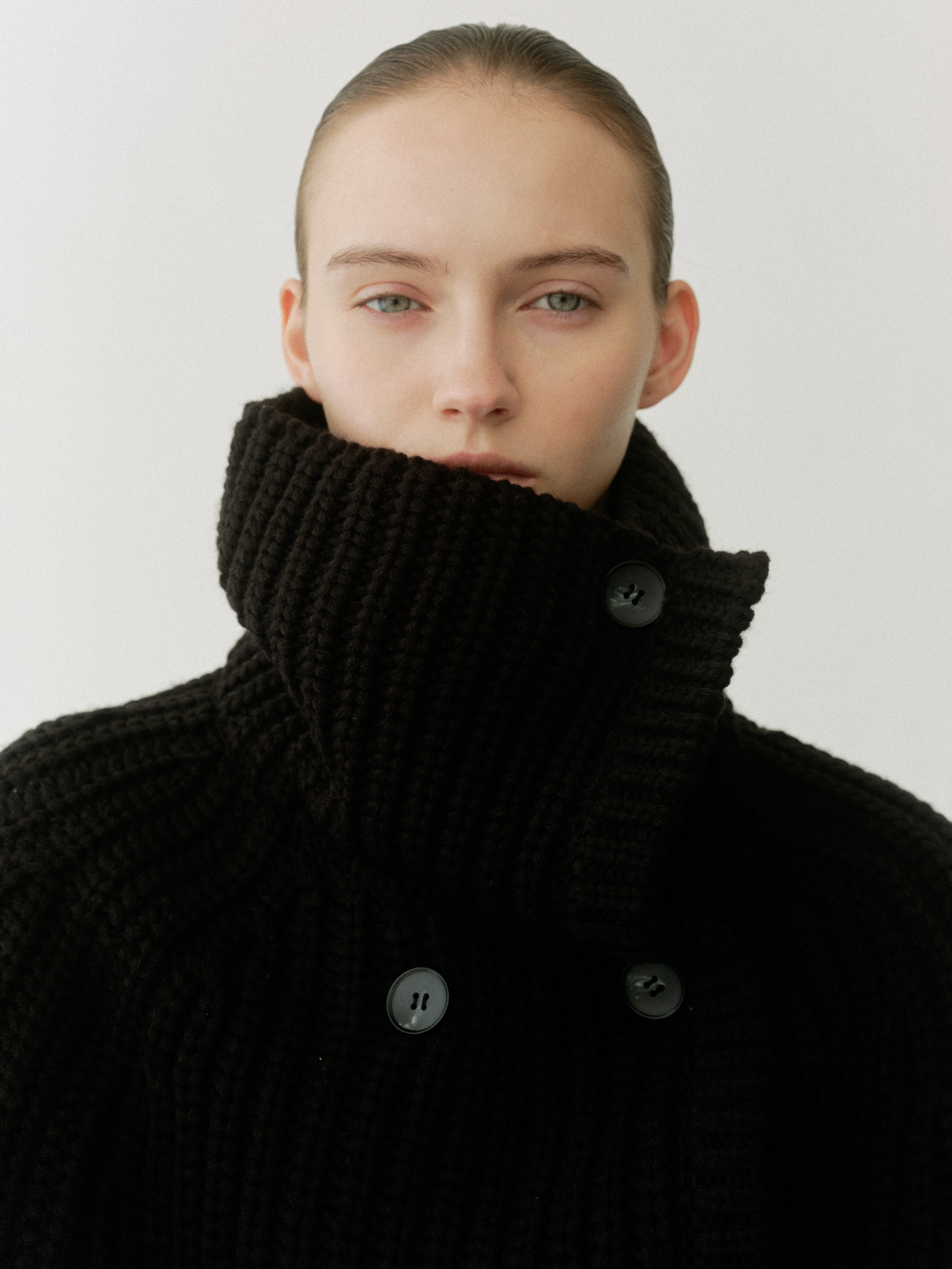 Double Breasted Knit Cape Coat