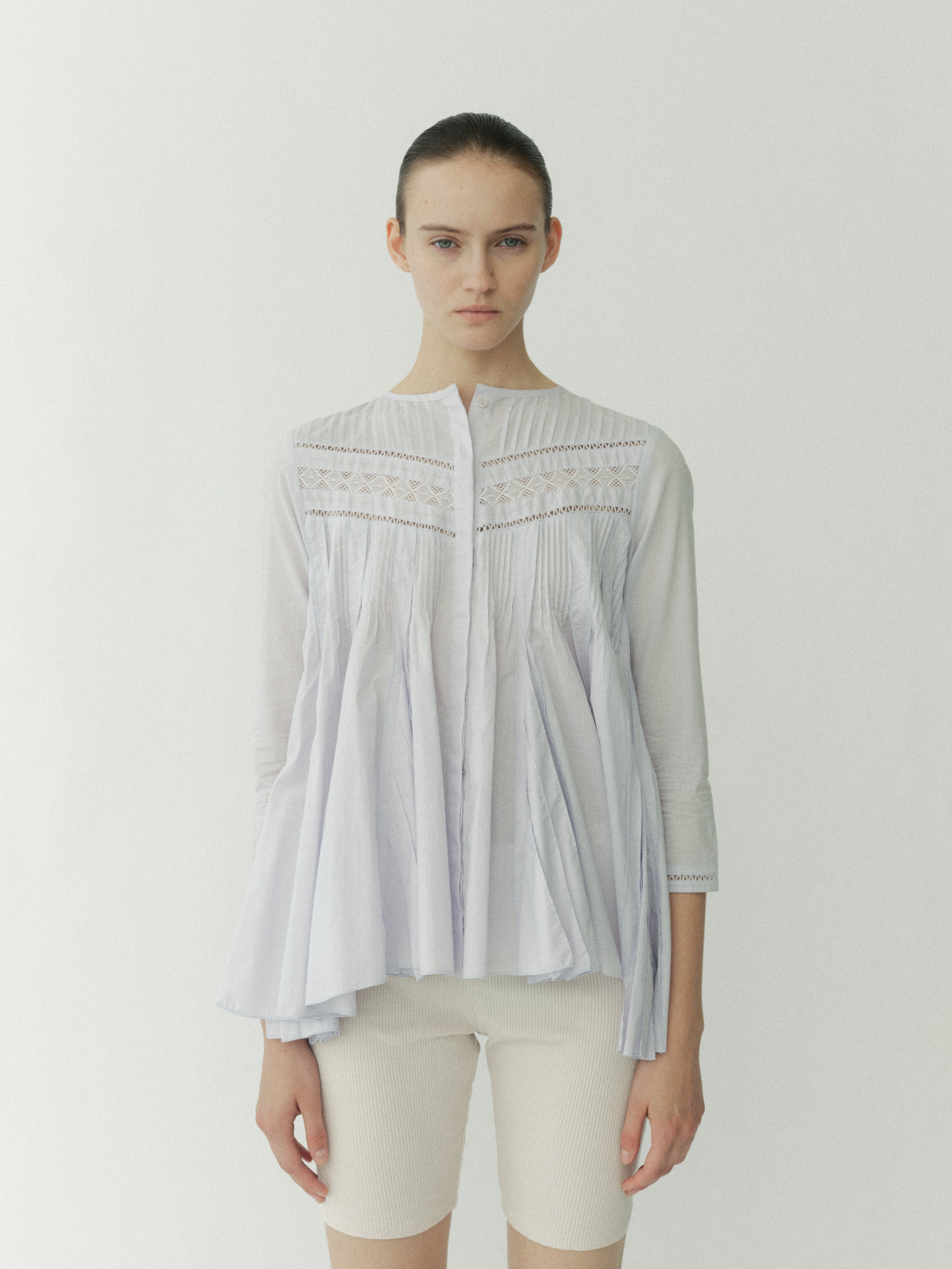 Lace Pintuck Flare Blouse