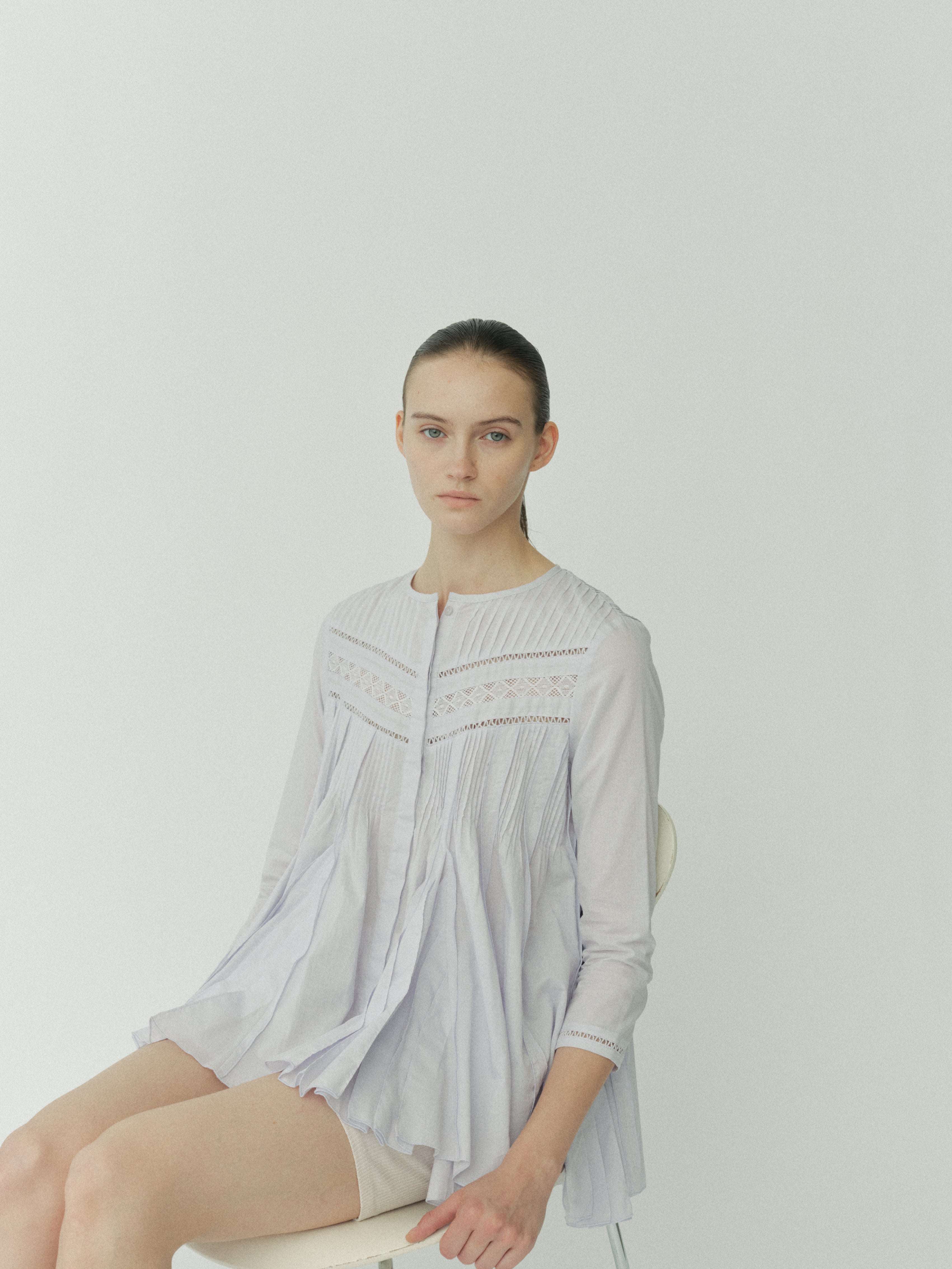 Lace Pintuck Flare Blouse