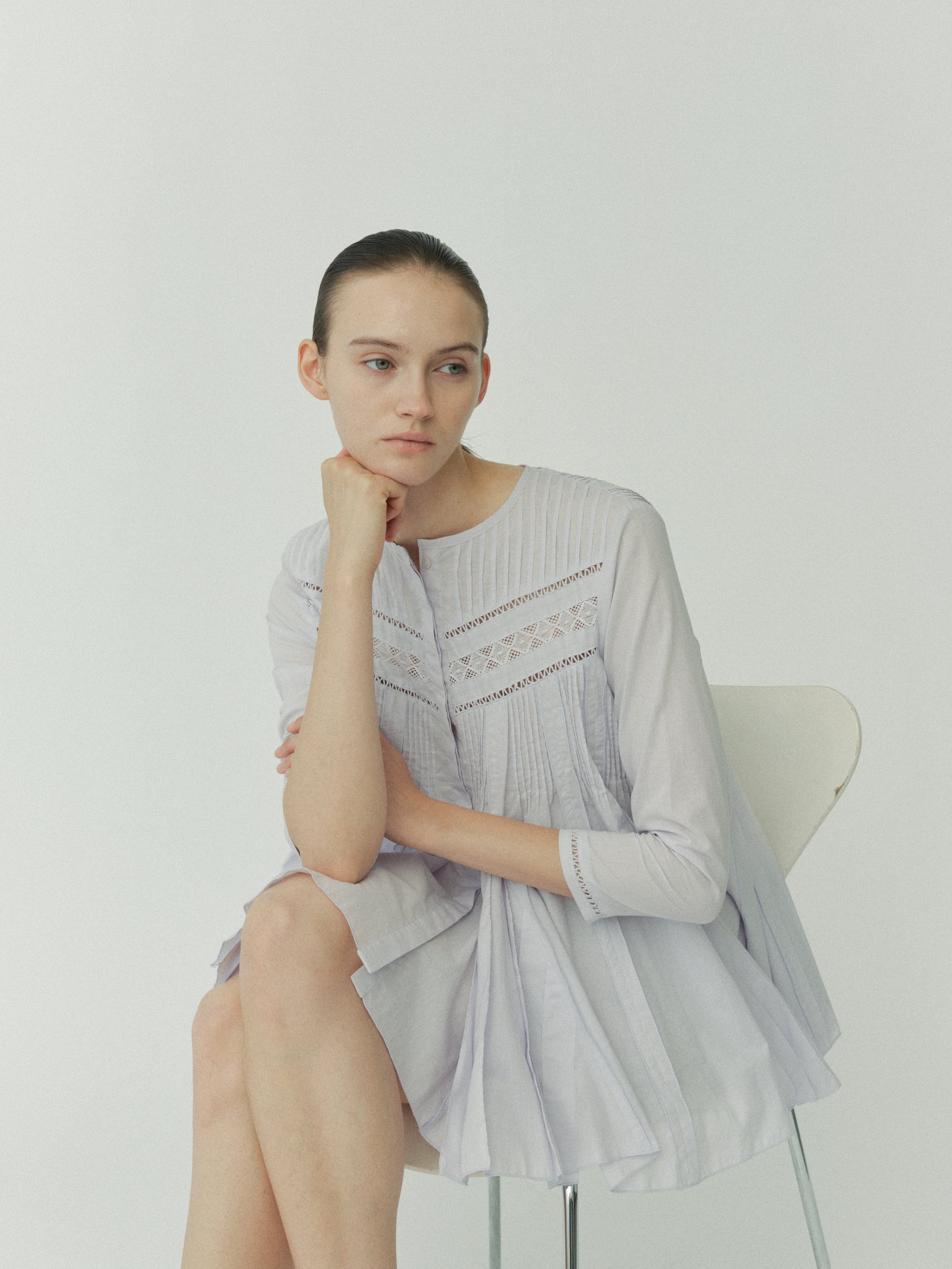 Lace Pintuck Flare Blouse