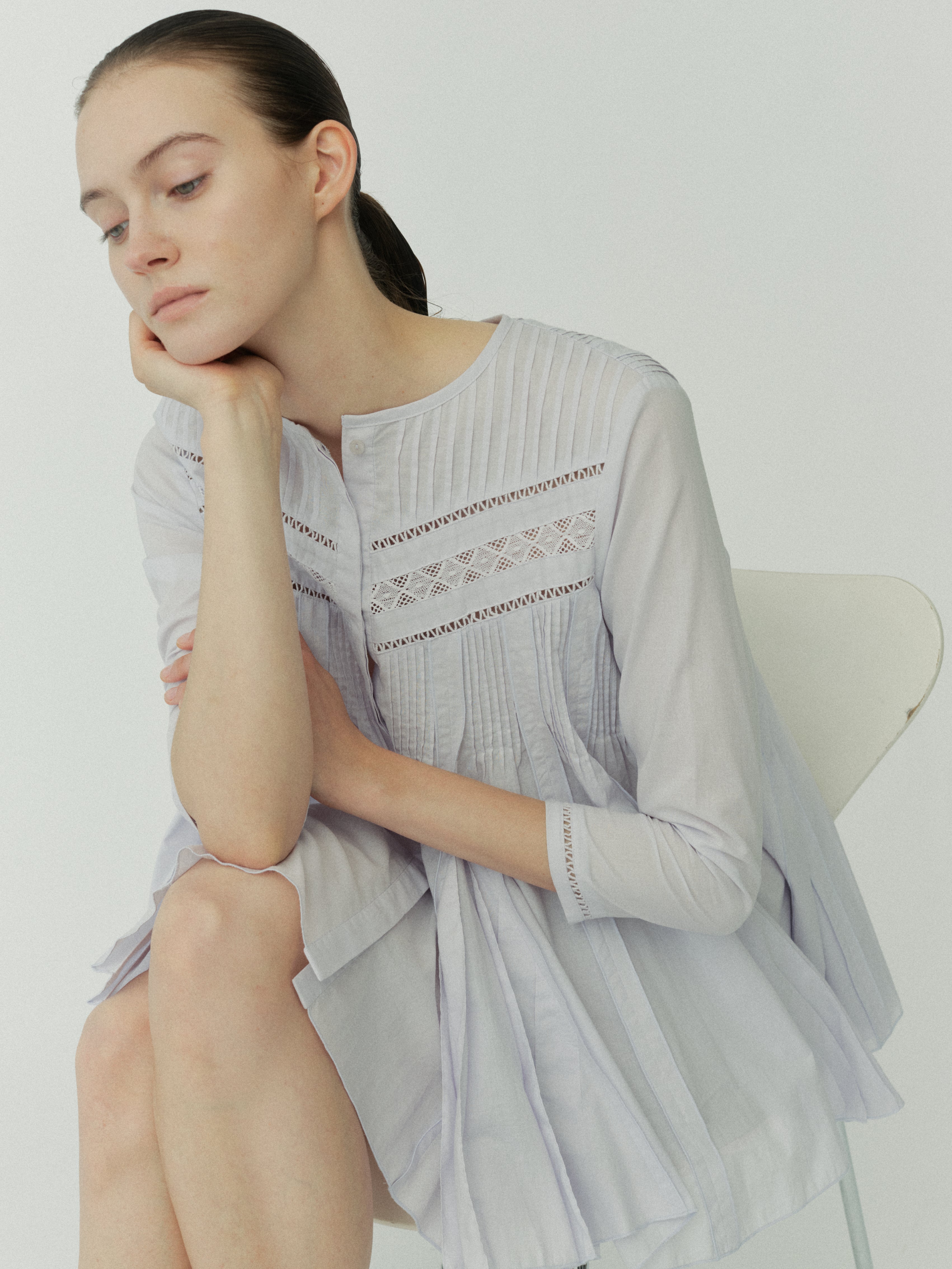 Lace Pintuck Flare Blouse