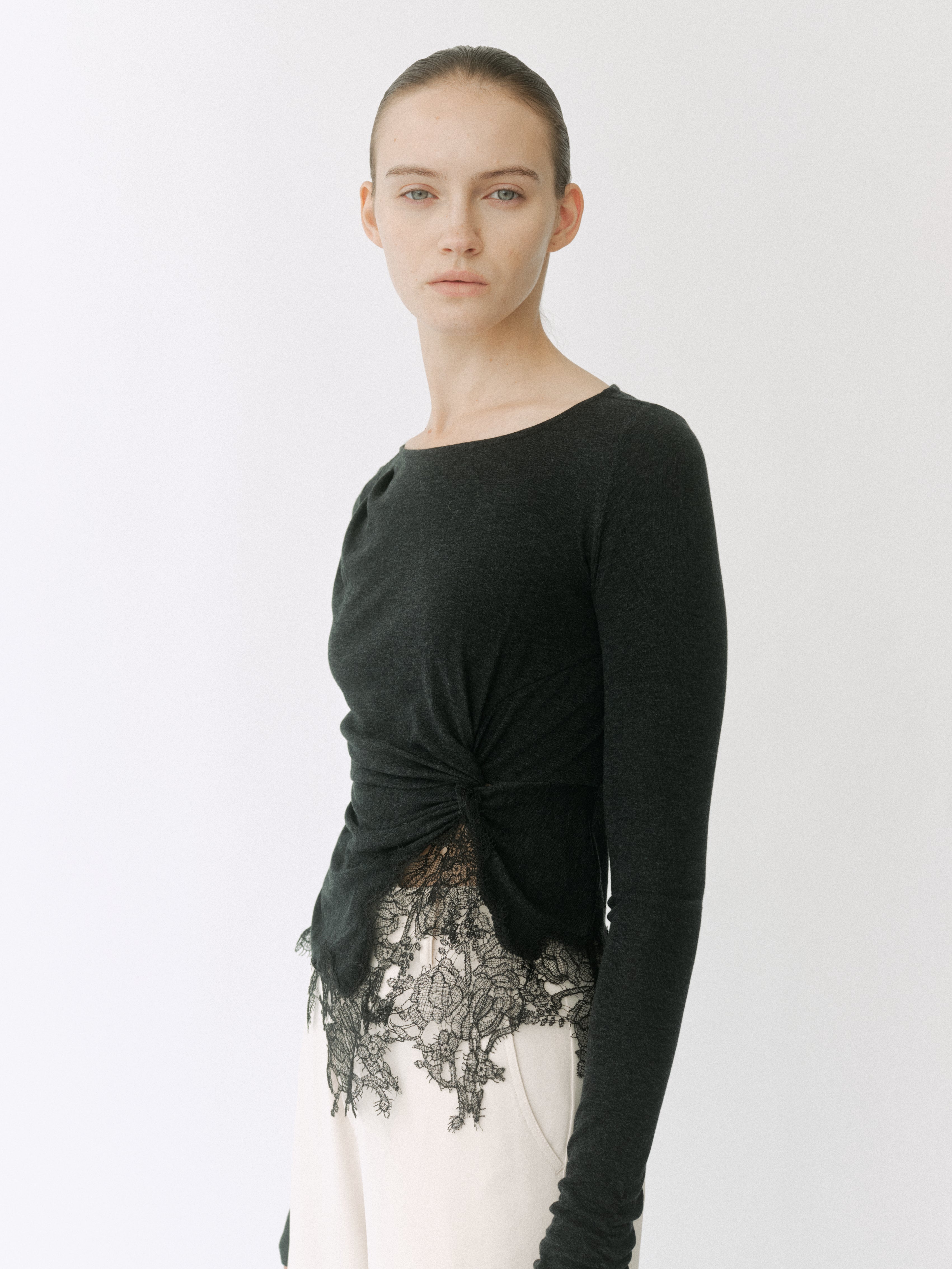 Lace Trim Drape Knit Top