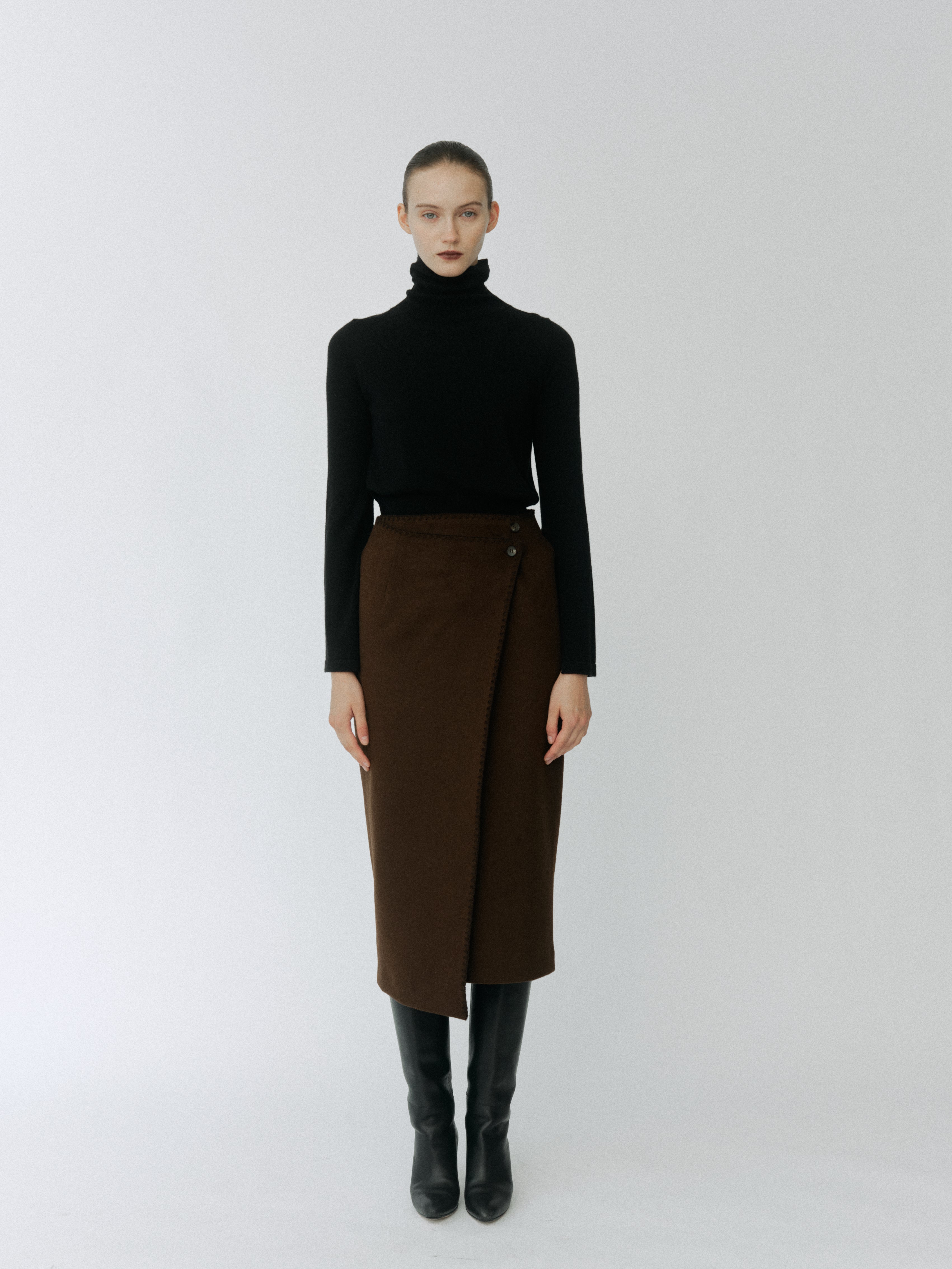 Asymmetric Wool Wrap Skirt