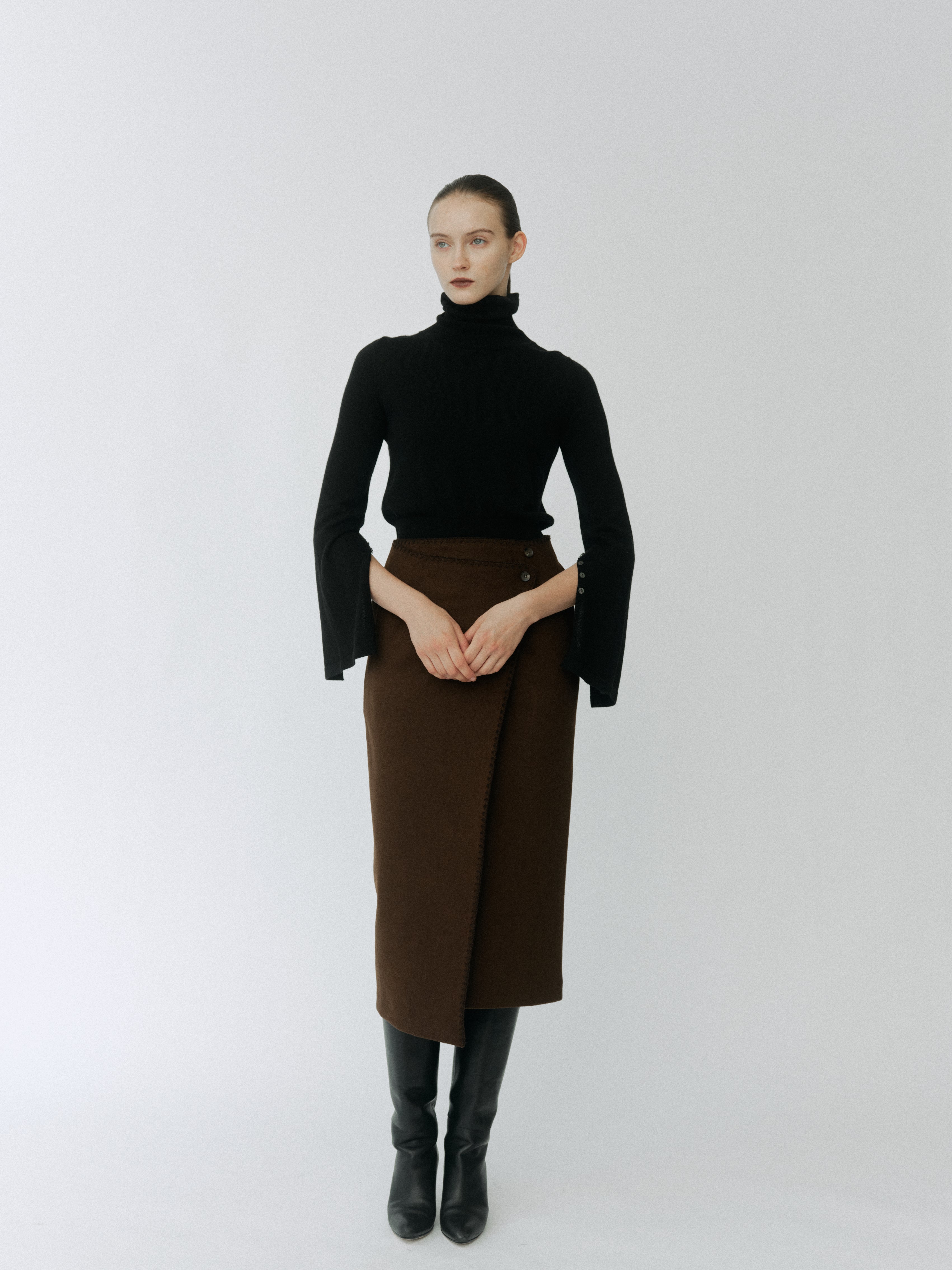 Asymmetric Wool Wrap Skirt
