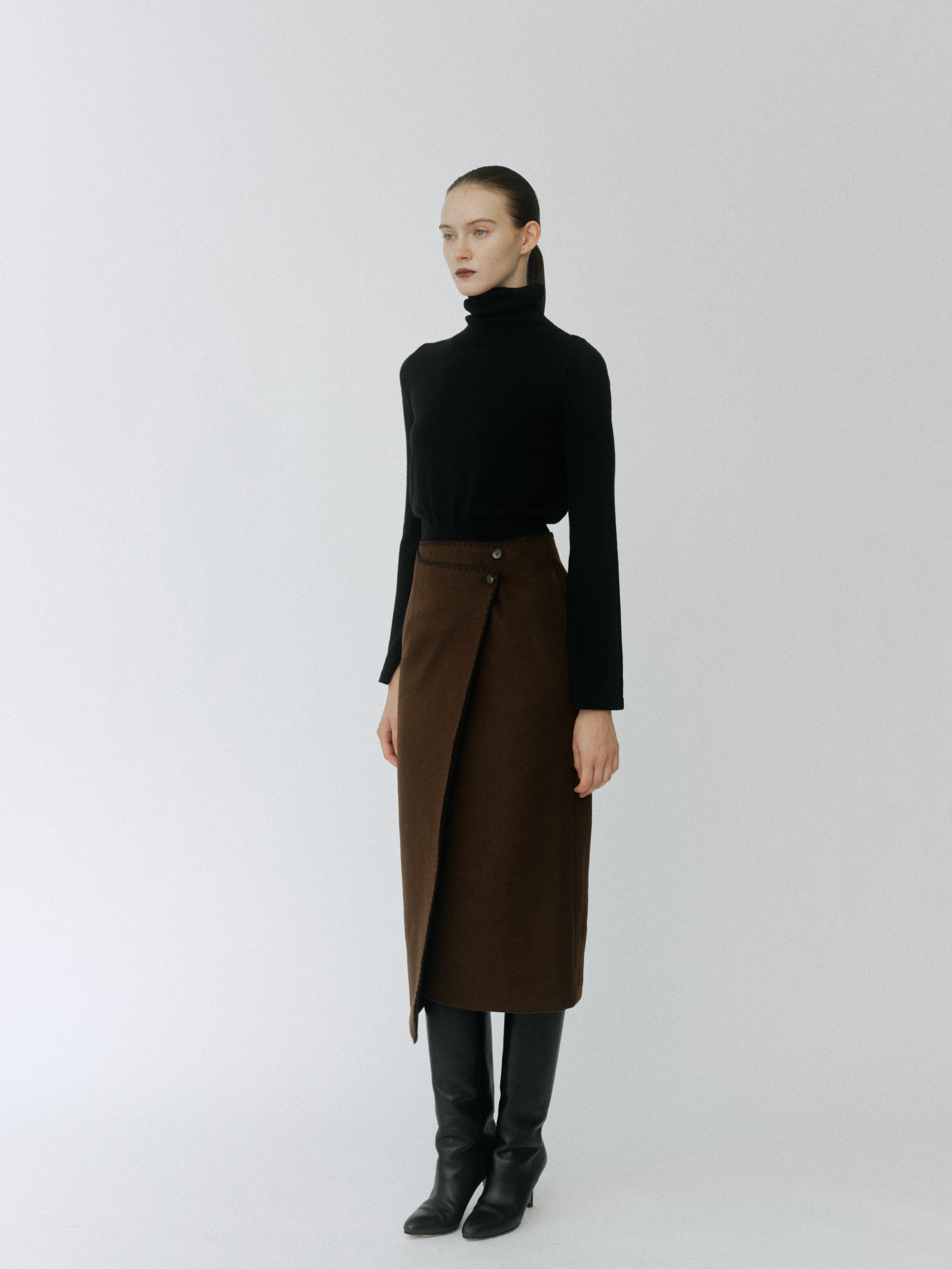 Asymmetric Wool Wrap Skirt