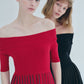 Off shoulder Pleats knit dress