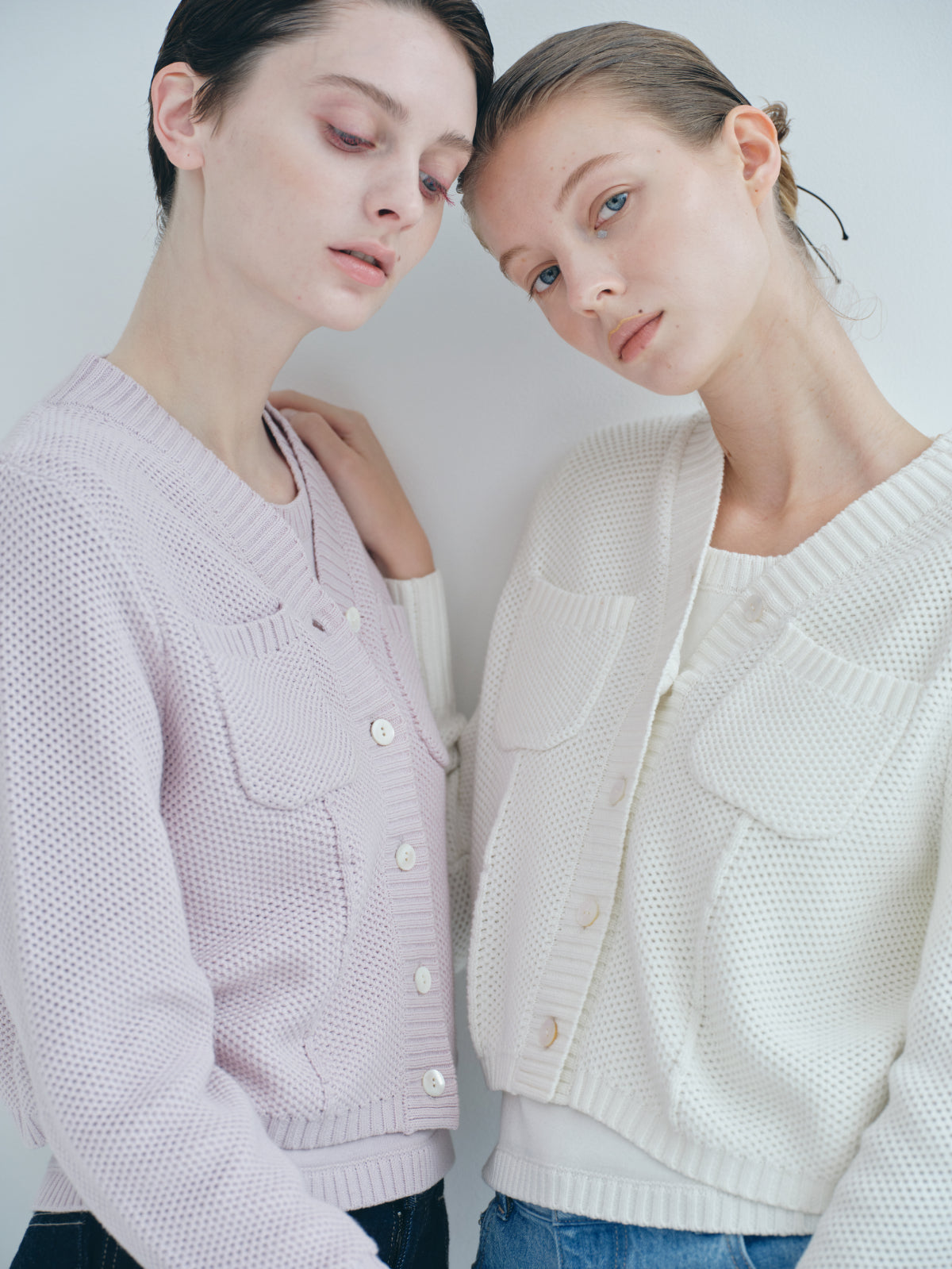 Basket Knit Cardigan / White