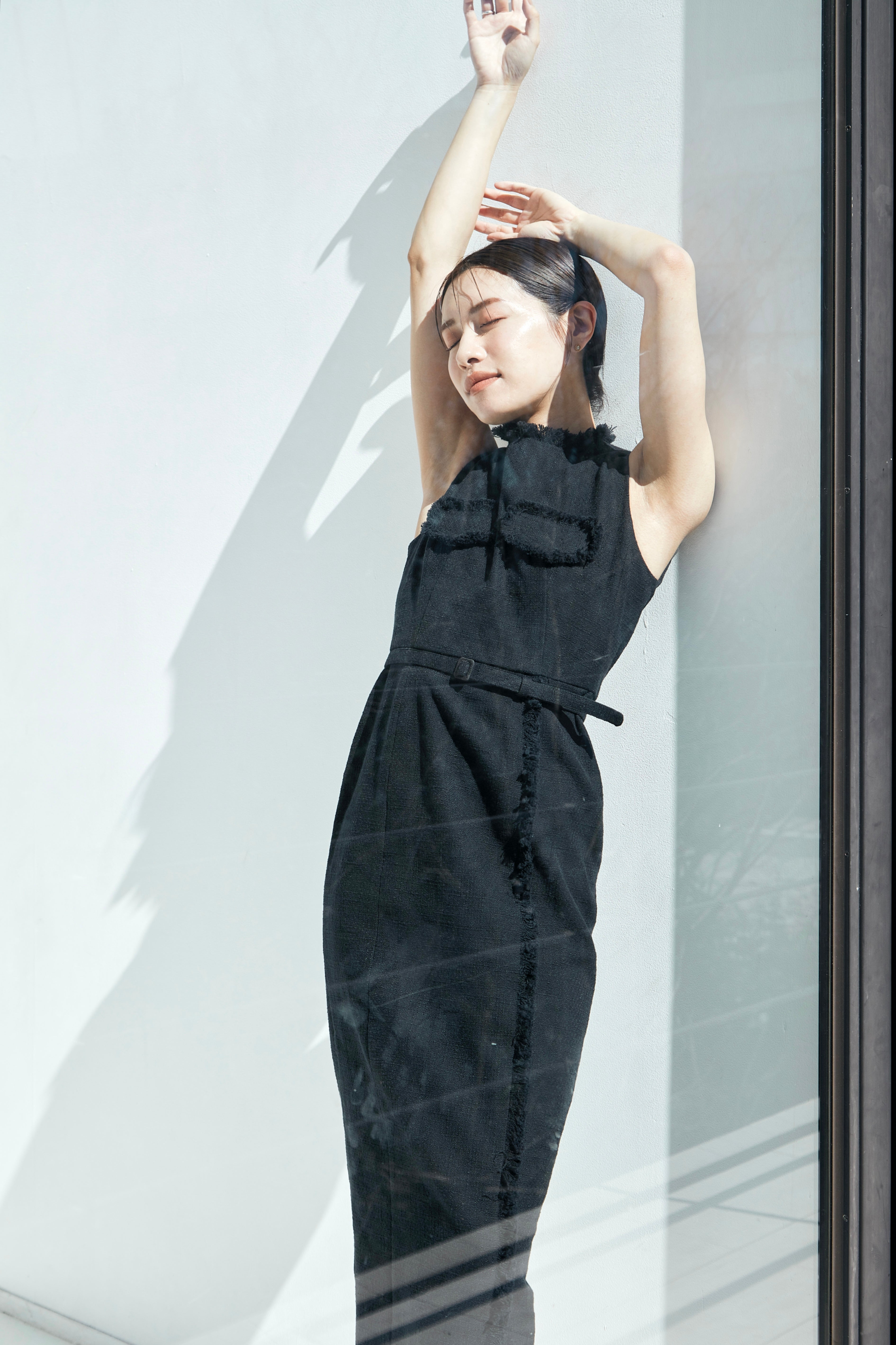 Belted fringe tweed Dress