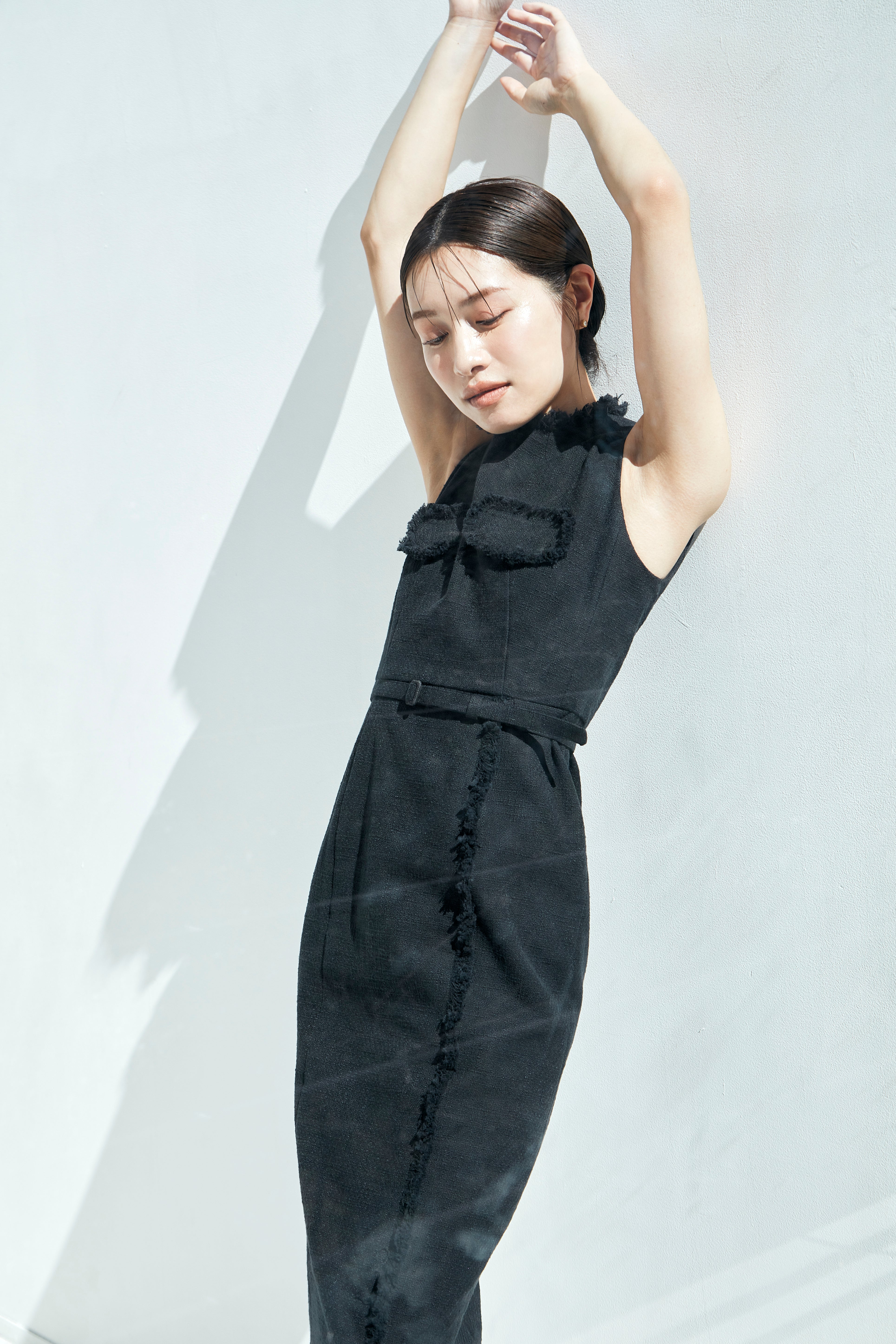 Belted fringe tweed Dress