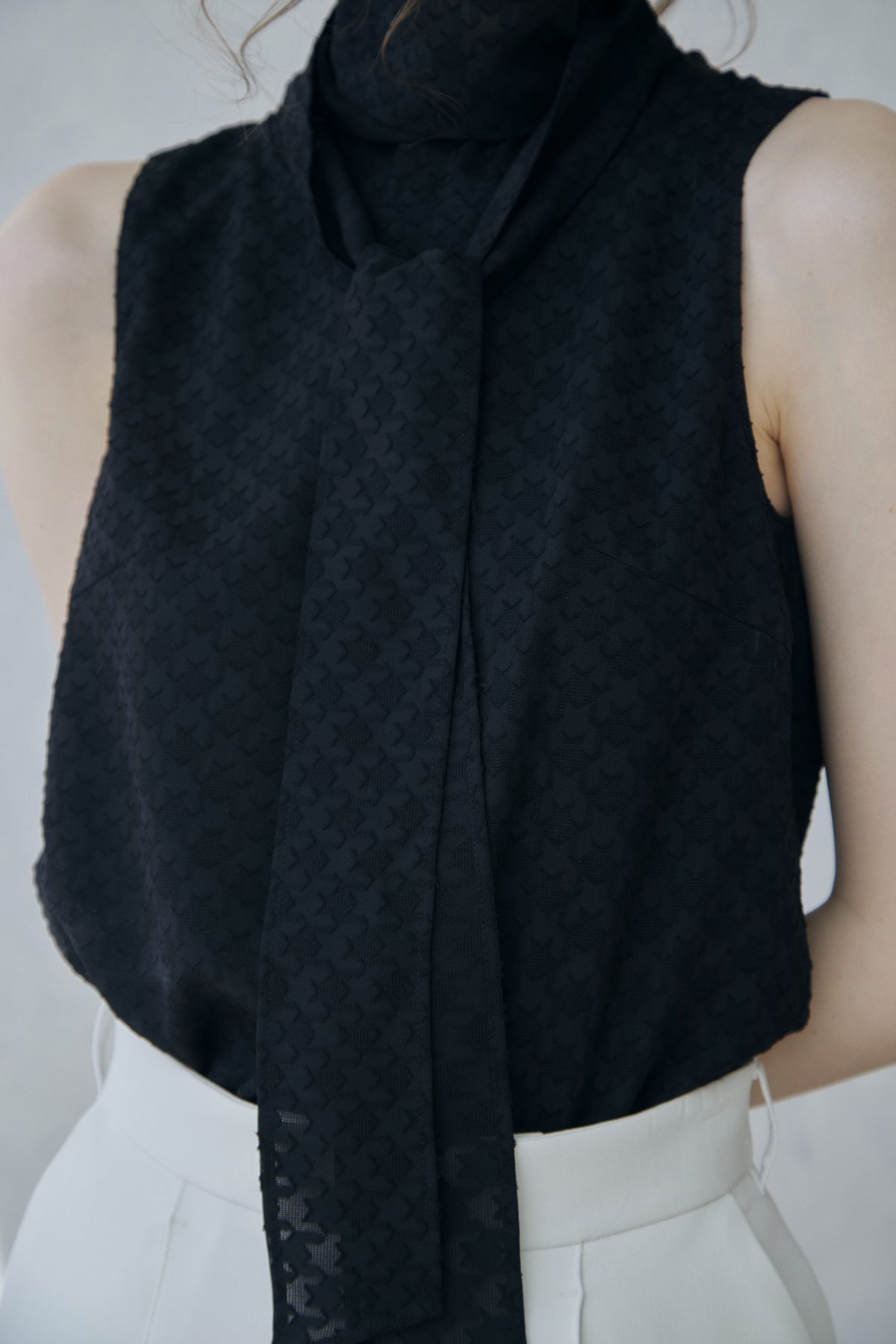 Sheer Jacquard Bow-tie Blouse