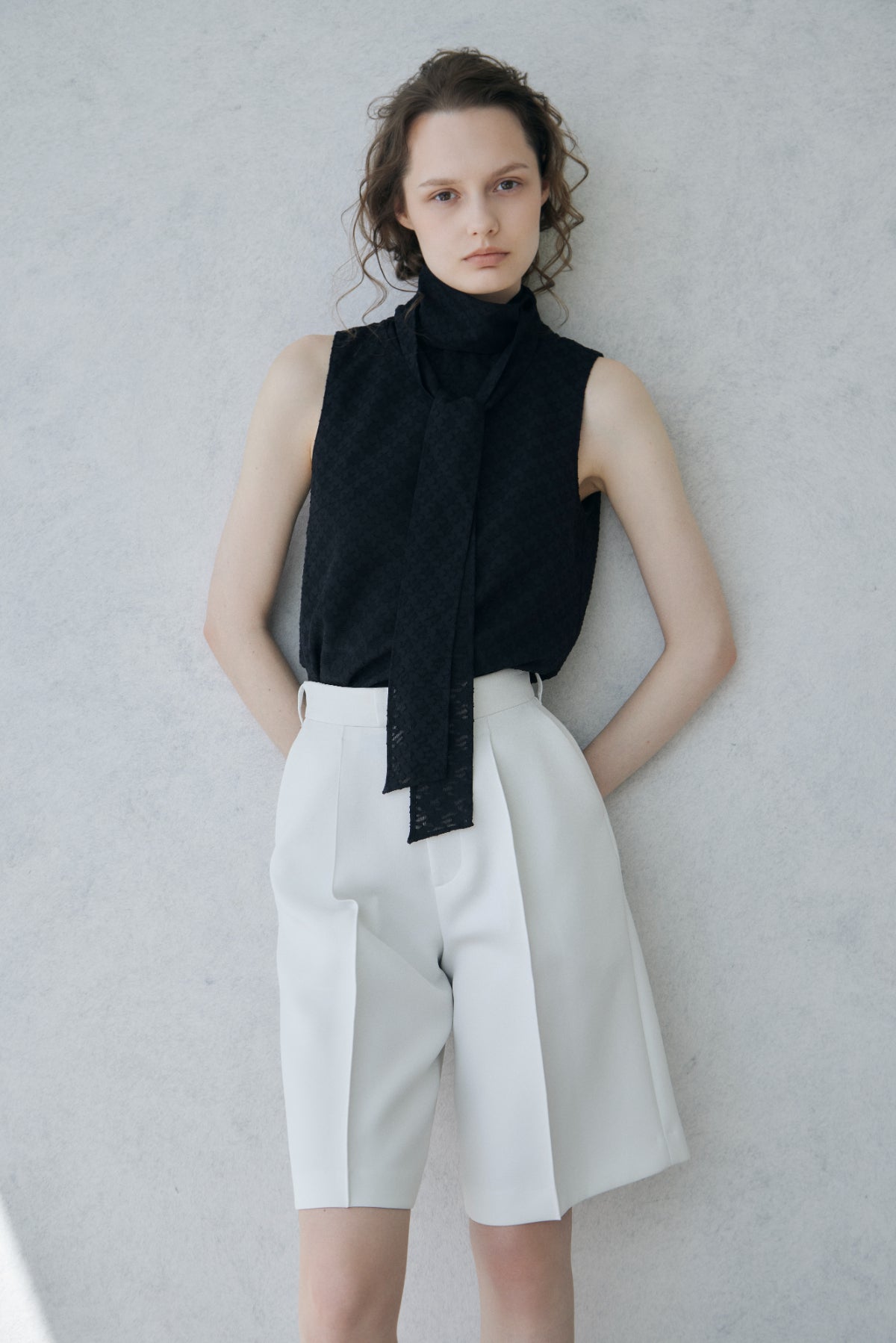 Sheer Jacquard Bow-tie Blouse