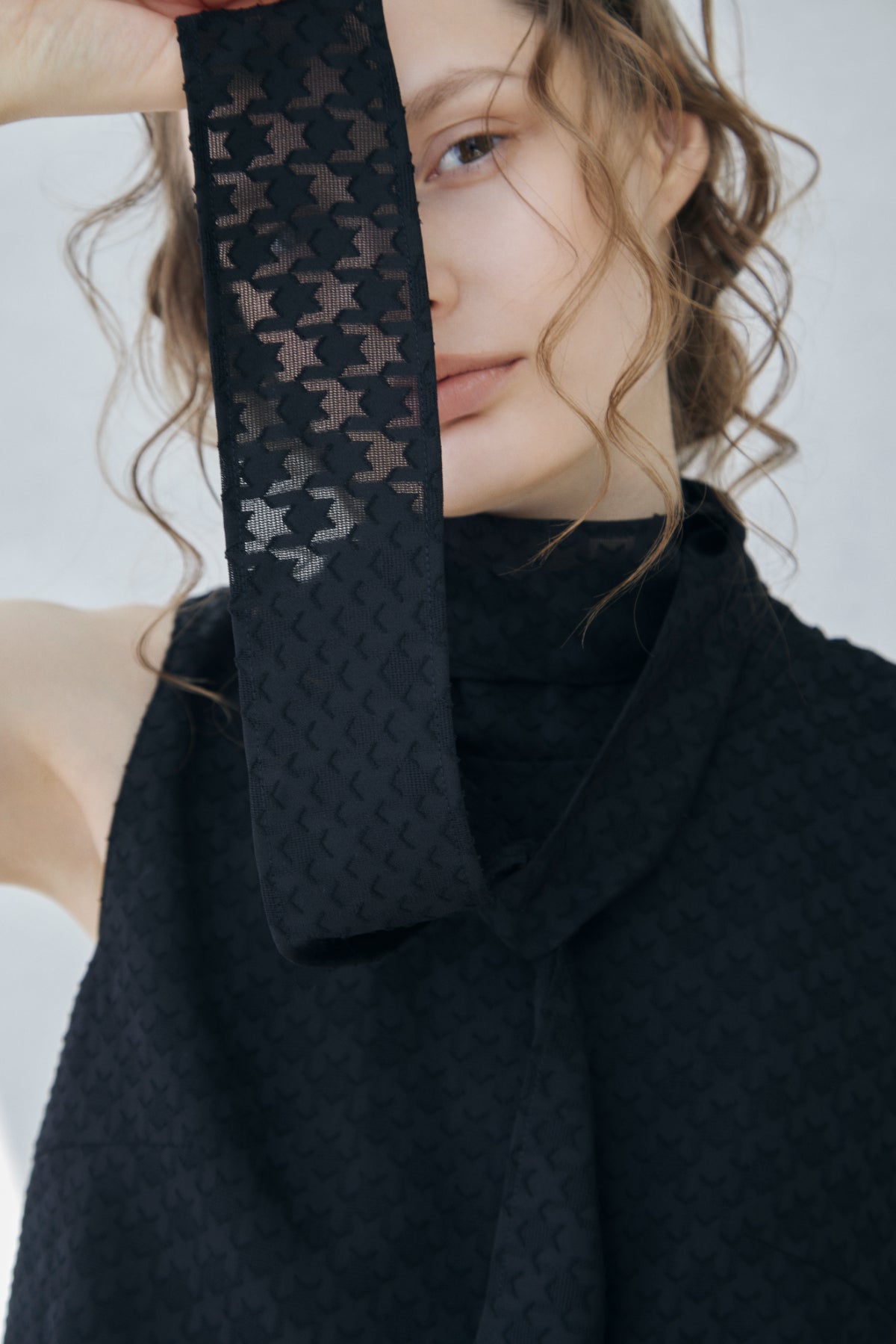 Sheer Jacquard Bow-tie Blouse