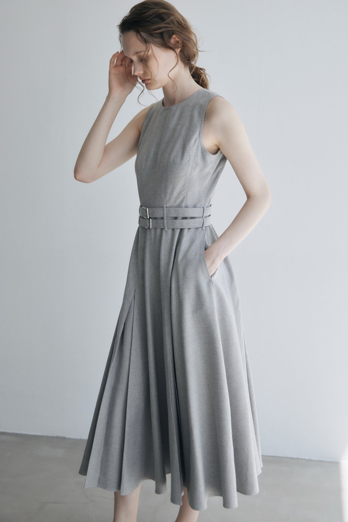 Double-belted Melange Dress