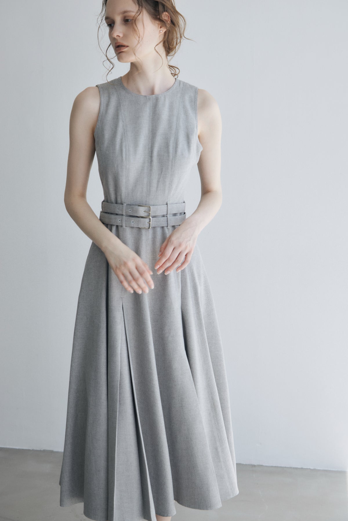 Double-belted Melange Dress