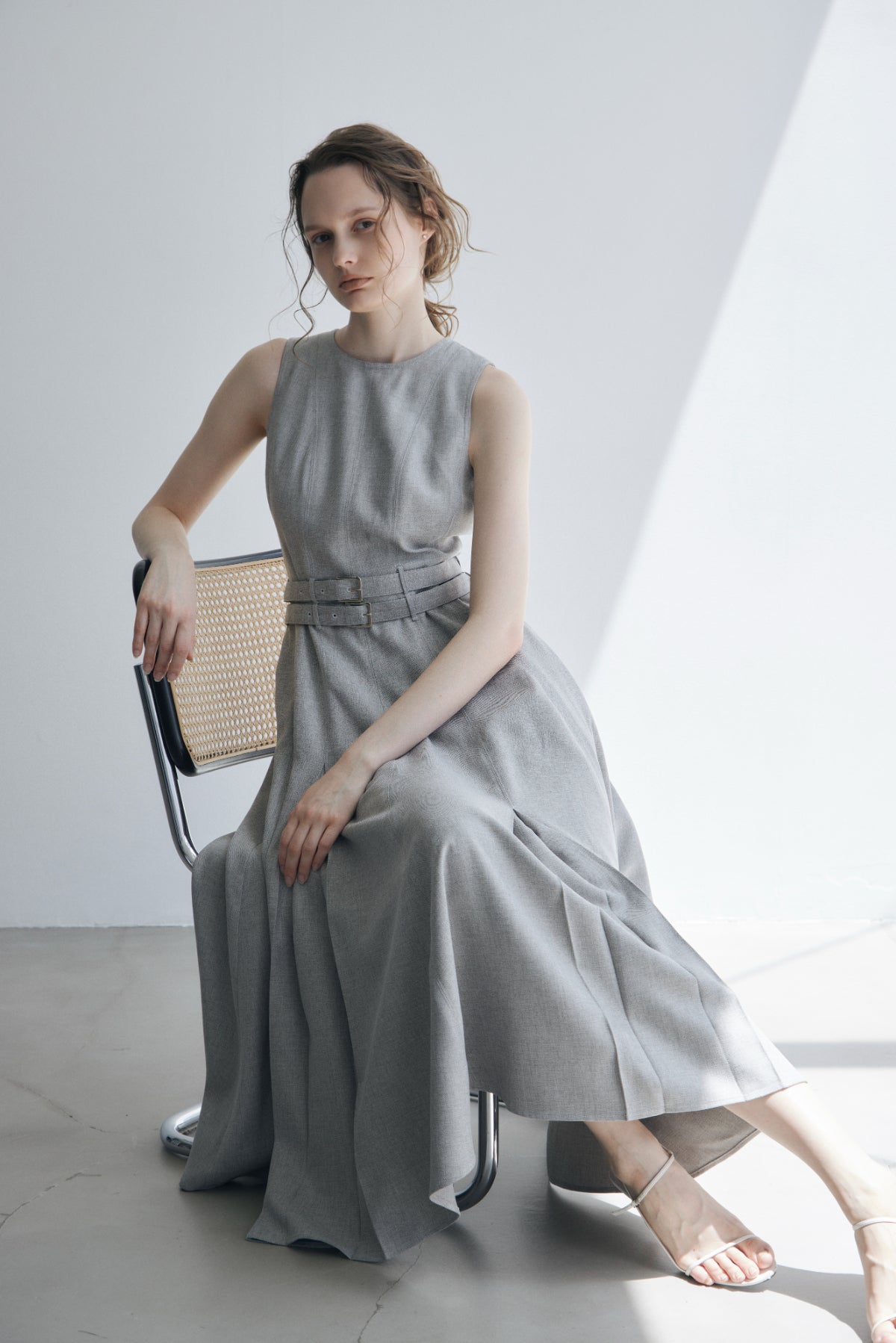 Double-belted Melange Dress