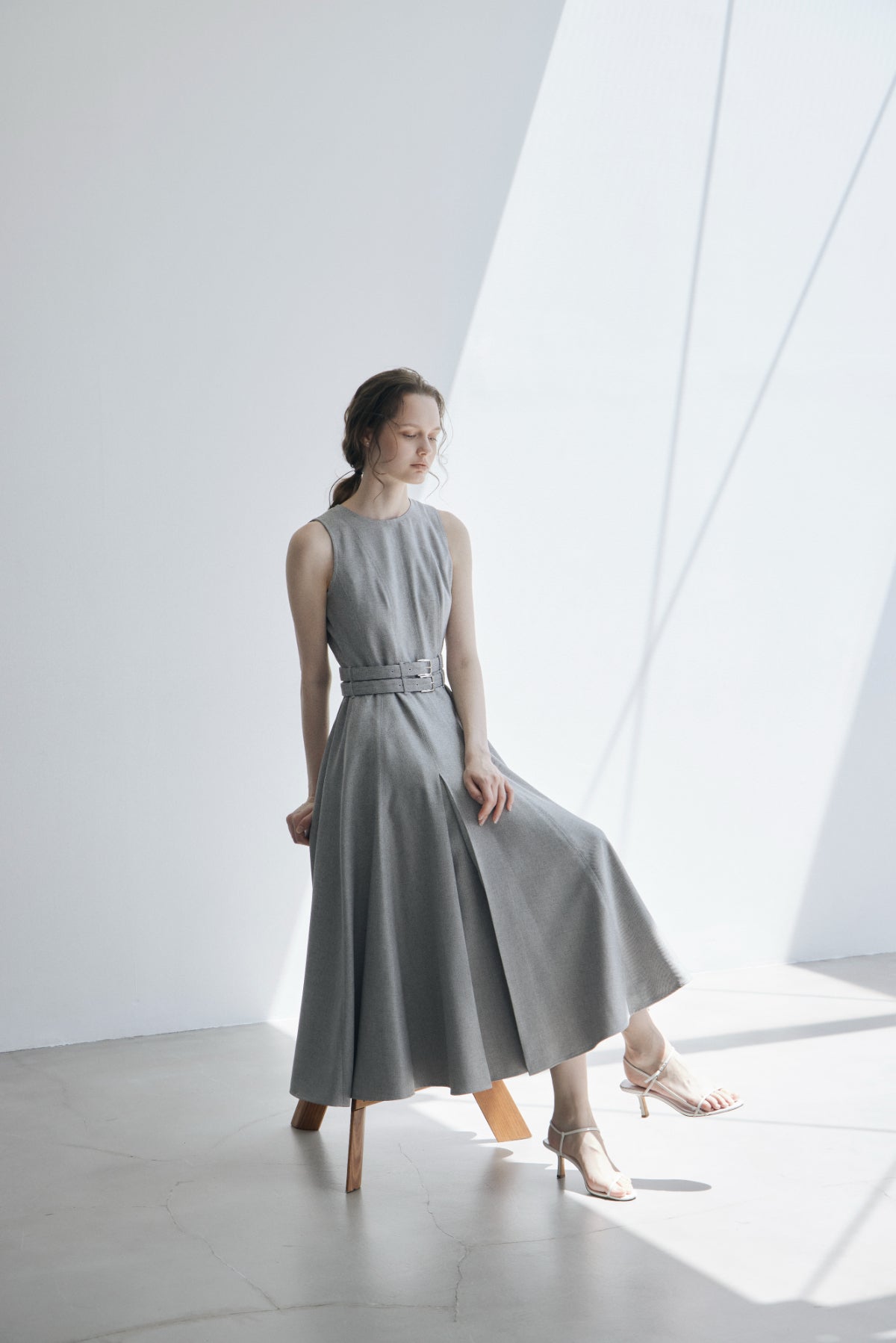 Double-belted Melange Dress