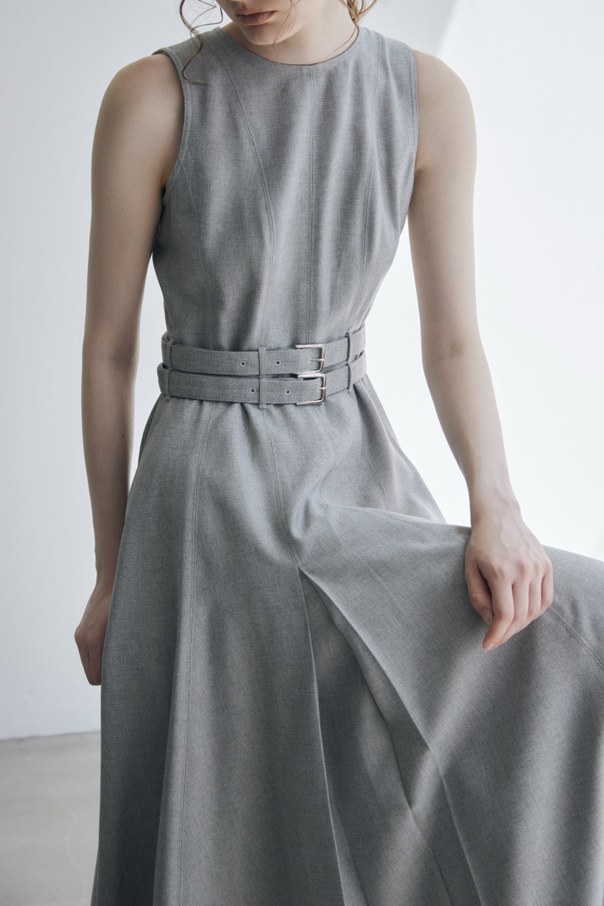 Double-belted Melange Dress