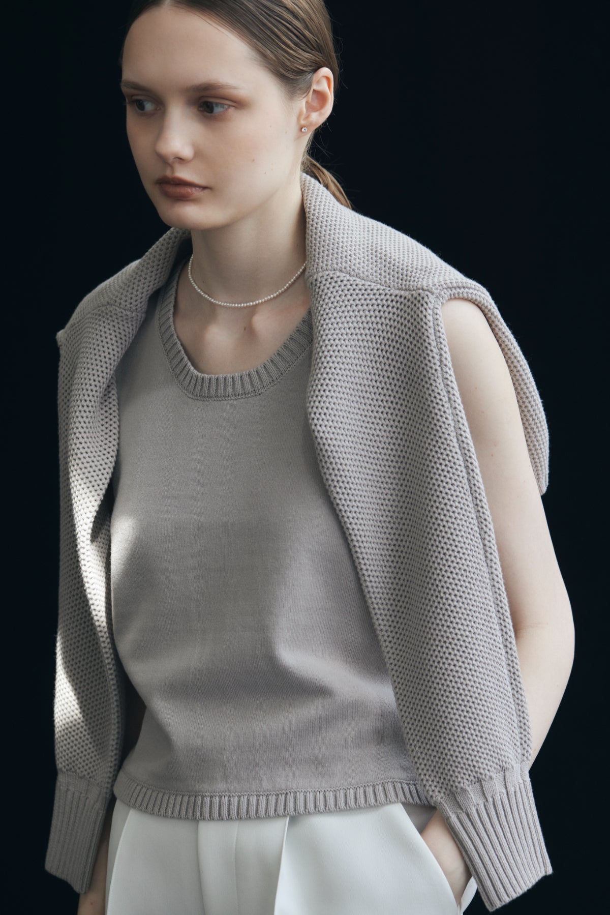 Basket Knit Cardigan / White