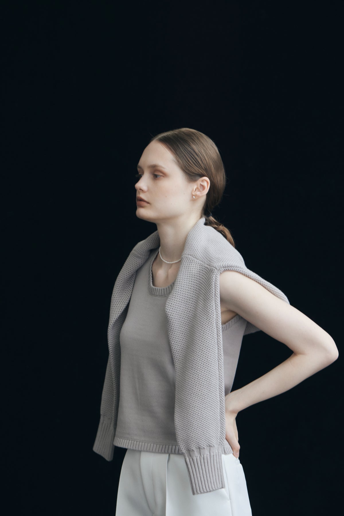 Basket Knit Cardigan / White