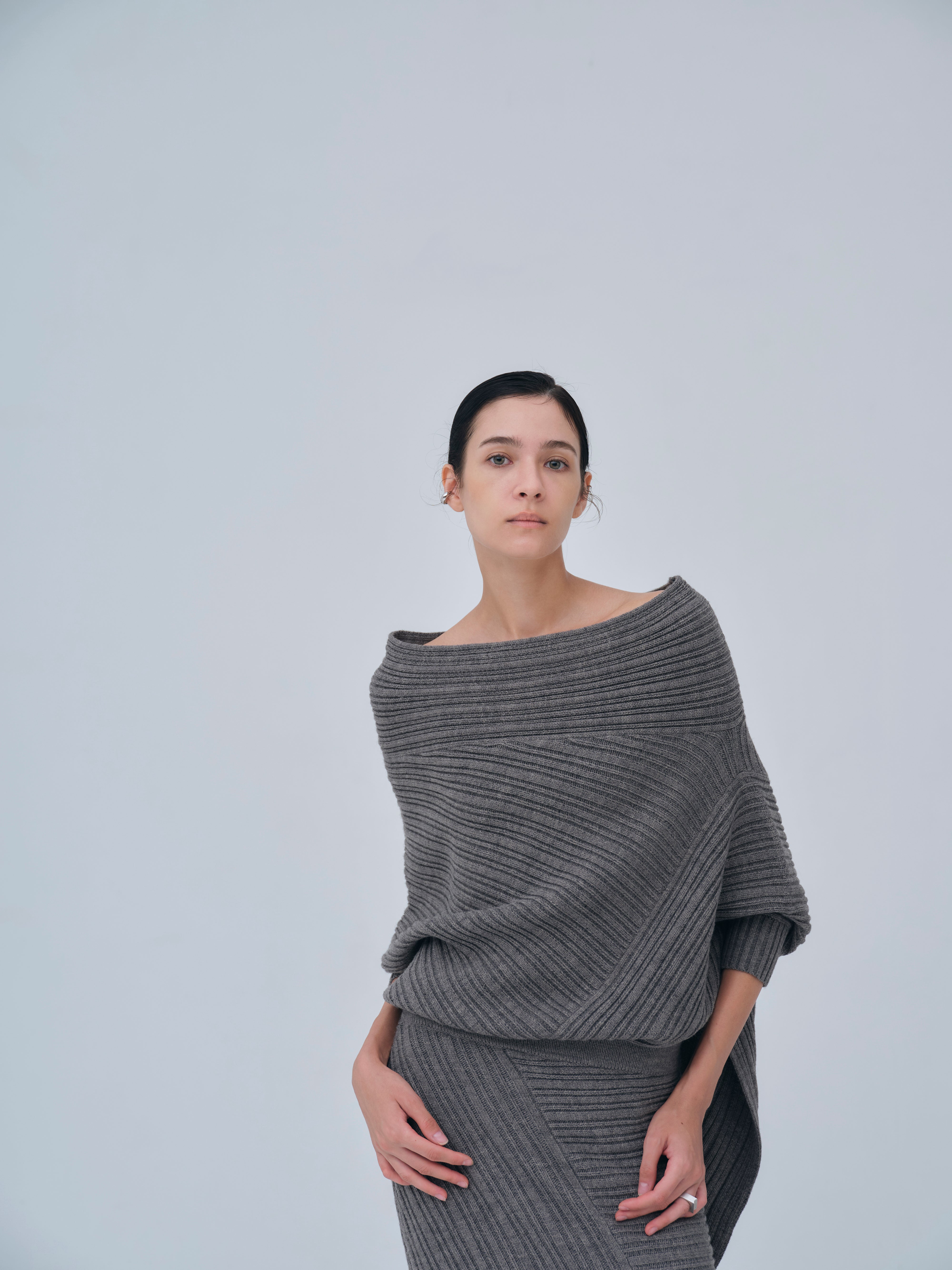 Panel Rib Wool Knit Skirt