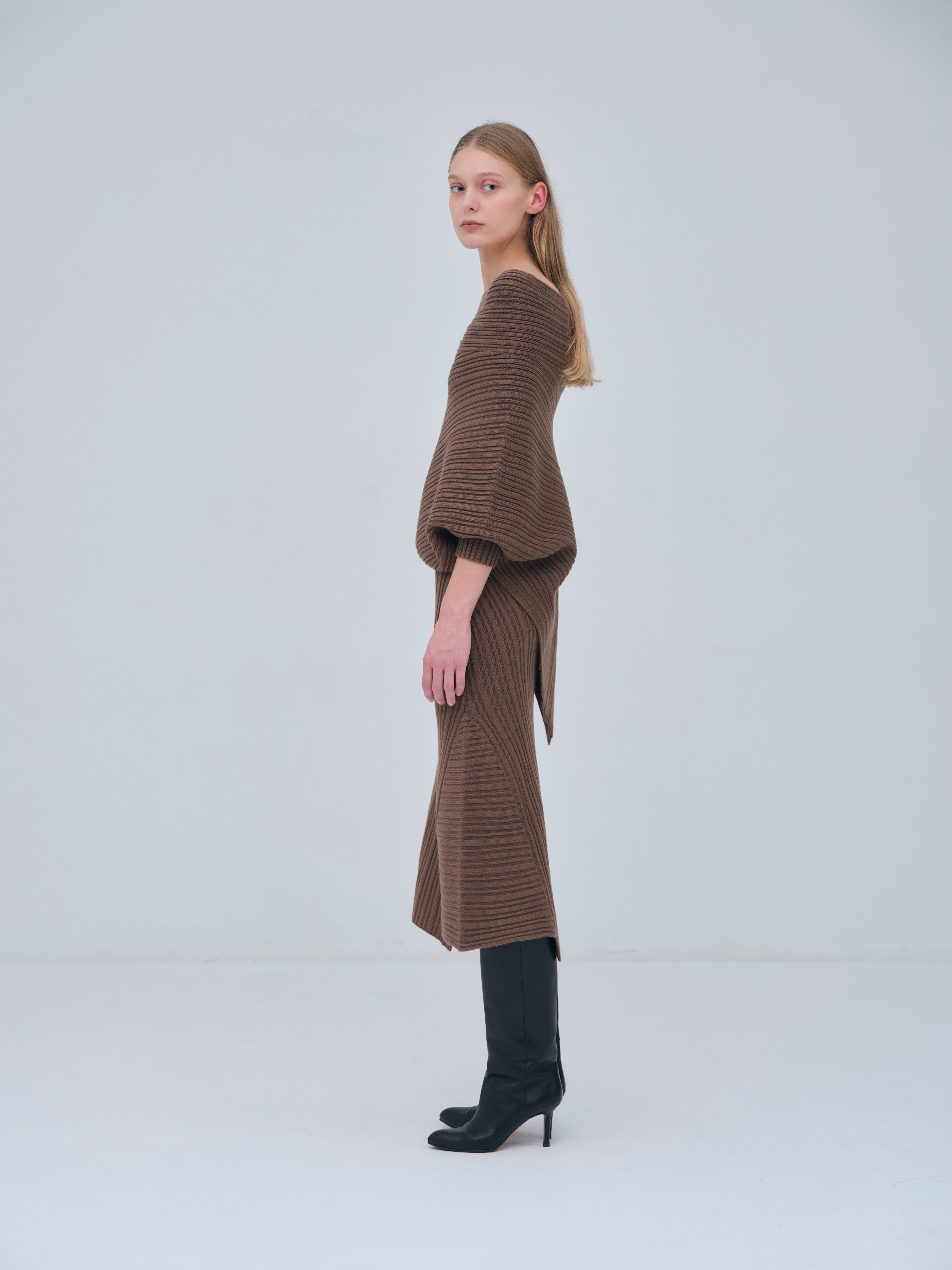 Panel Rib Wool Knit Skirt