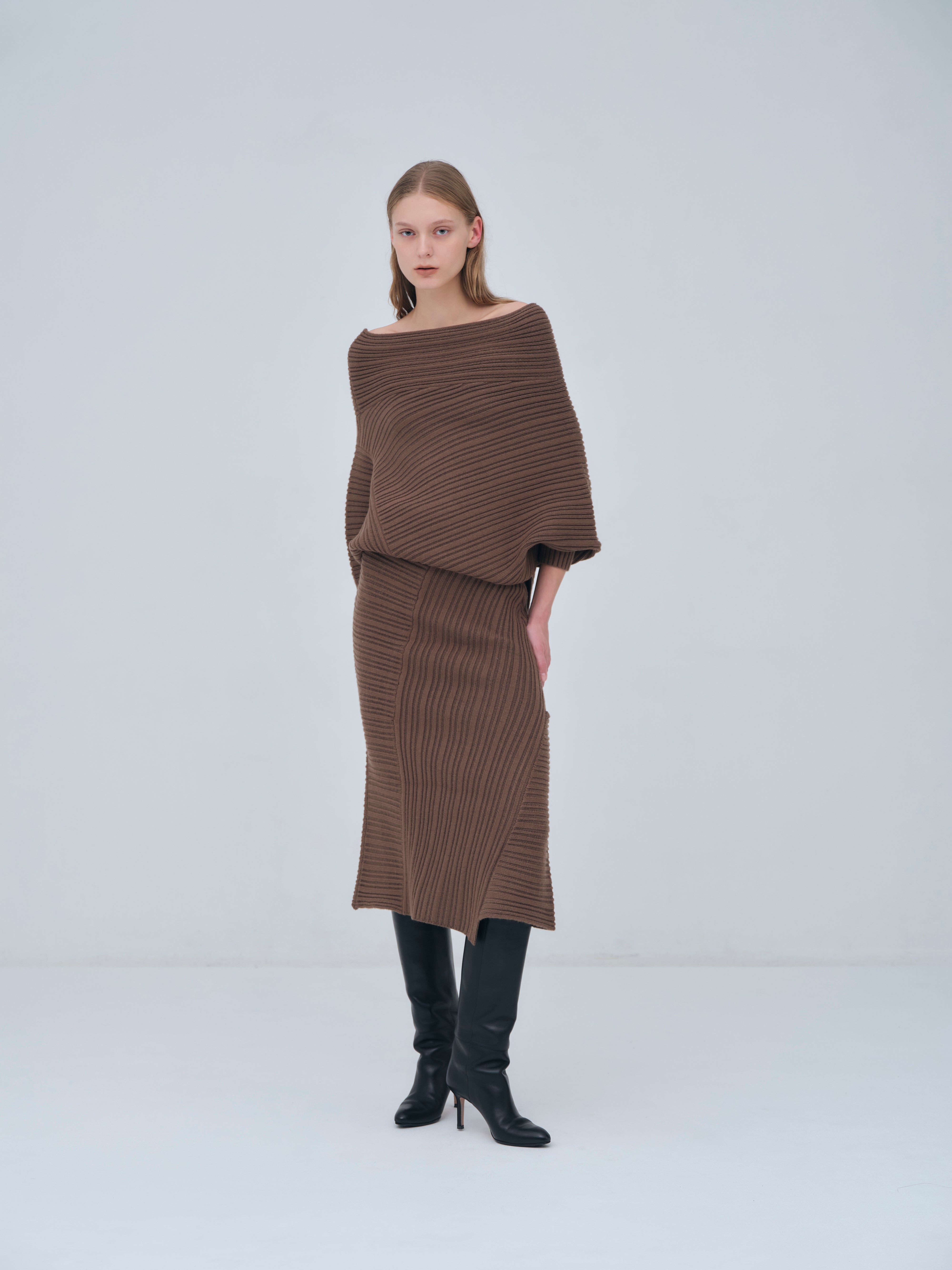 Panel Rib Wool Knit Skirt