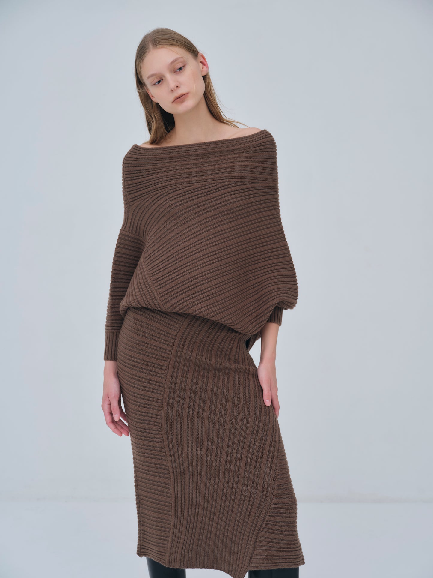 Panel Rib Wool Knit Skirt