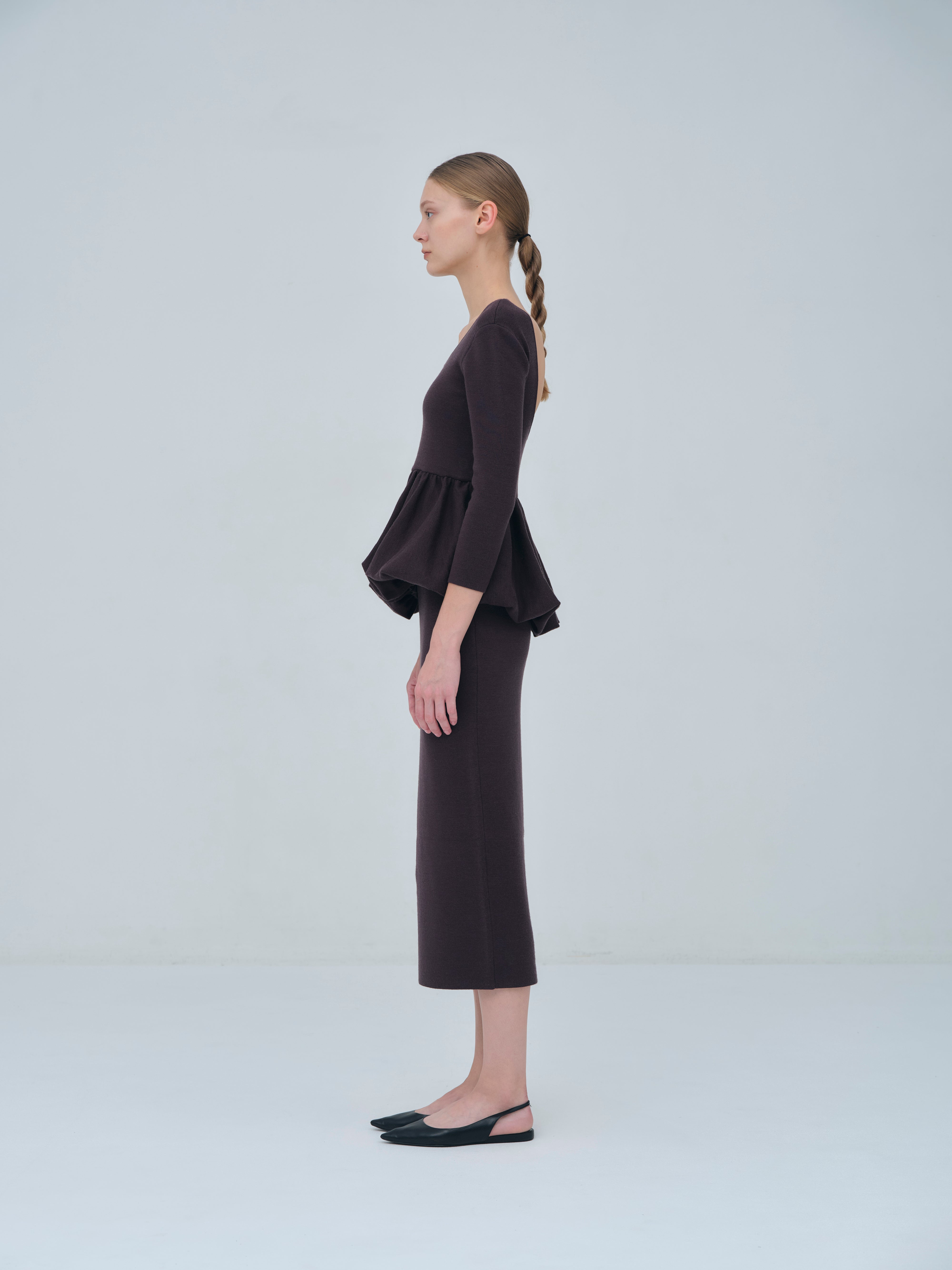 Balloon peplum Knit tops［Machine Washable］
