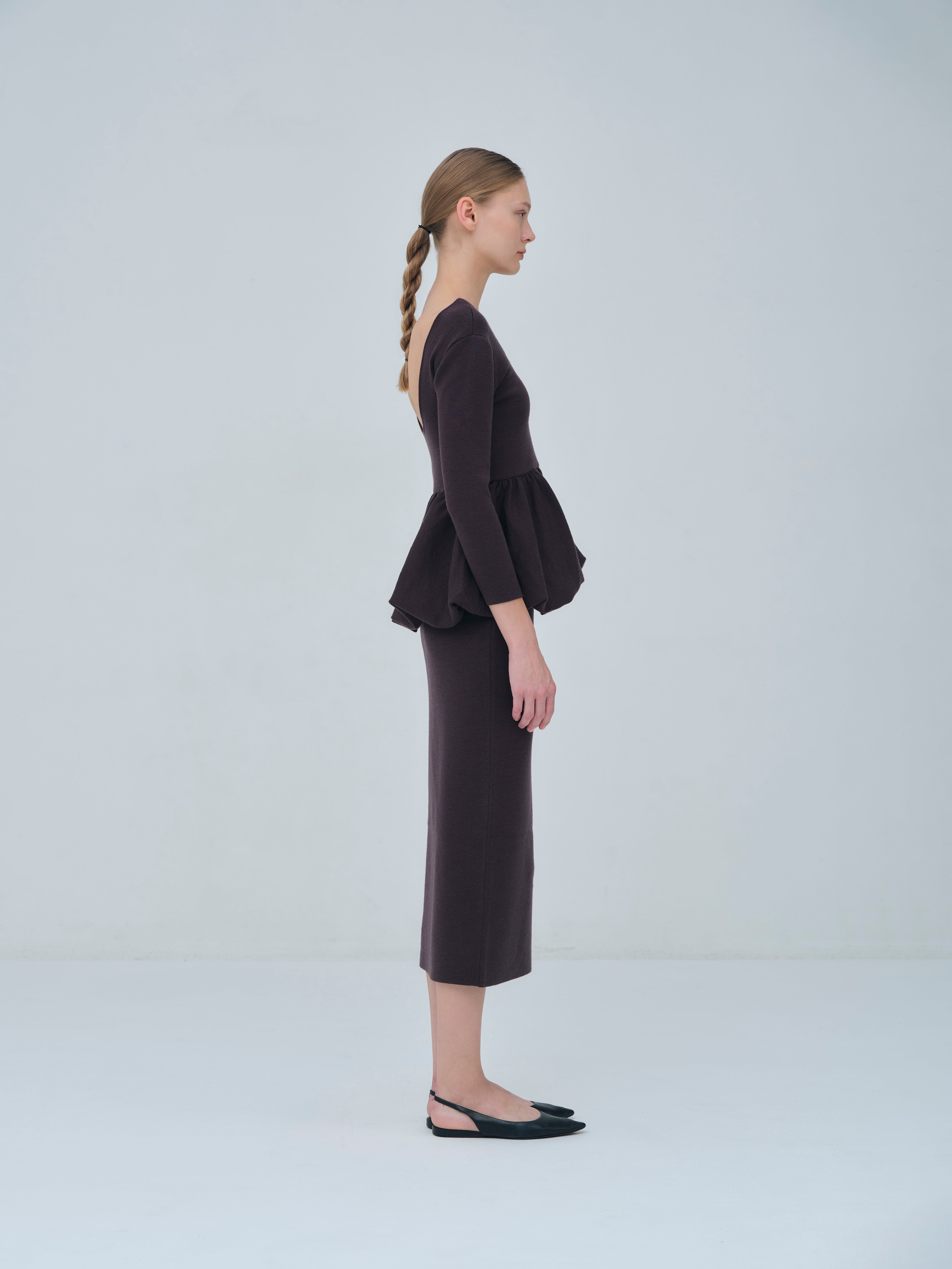 Balloon peplum Knit tops［Machine Washable］