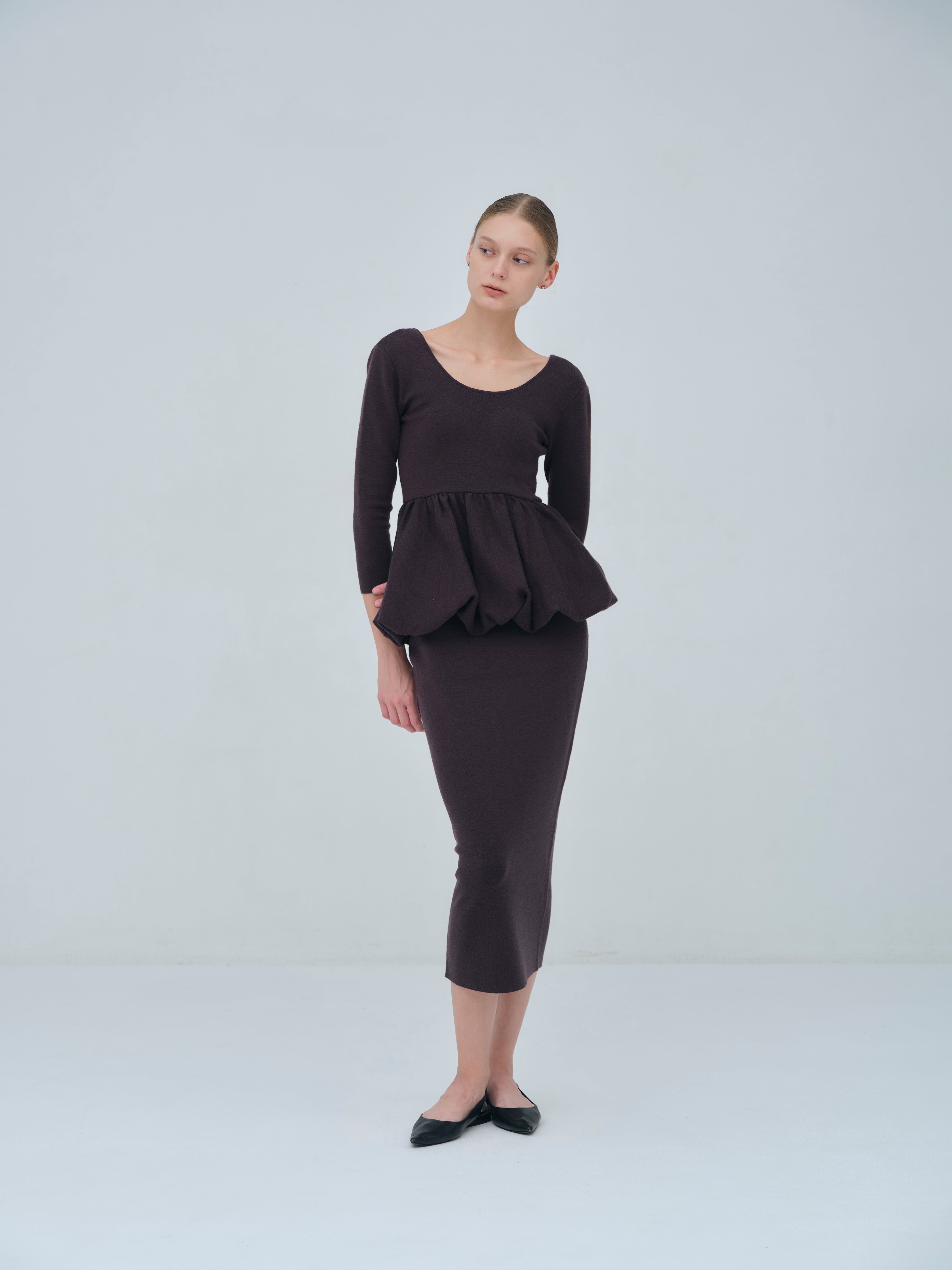 Balloon peplum Knit tops［Machine Washable］