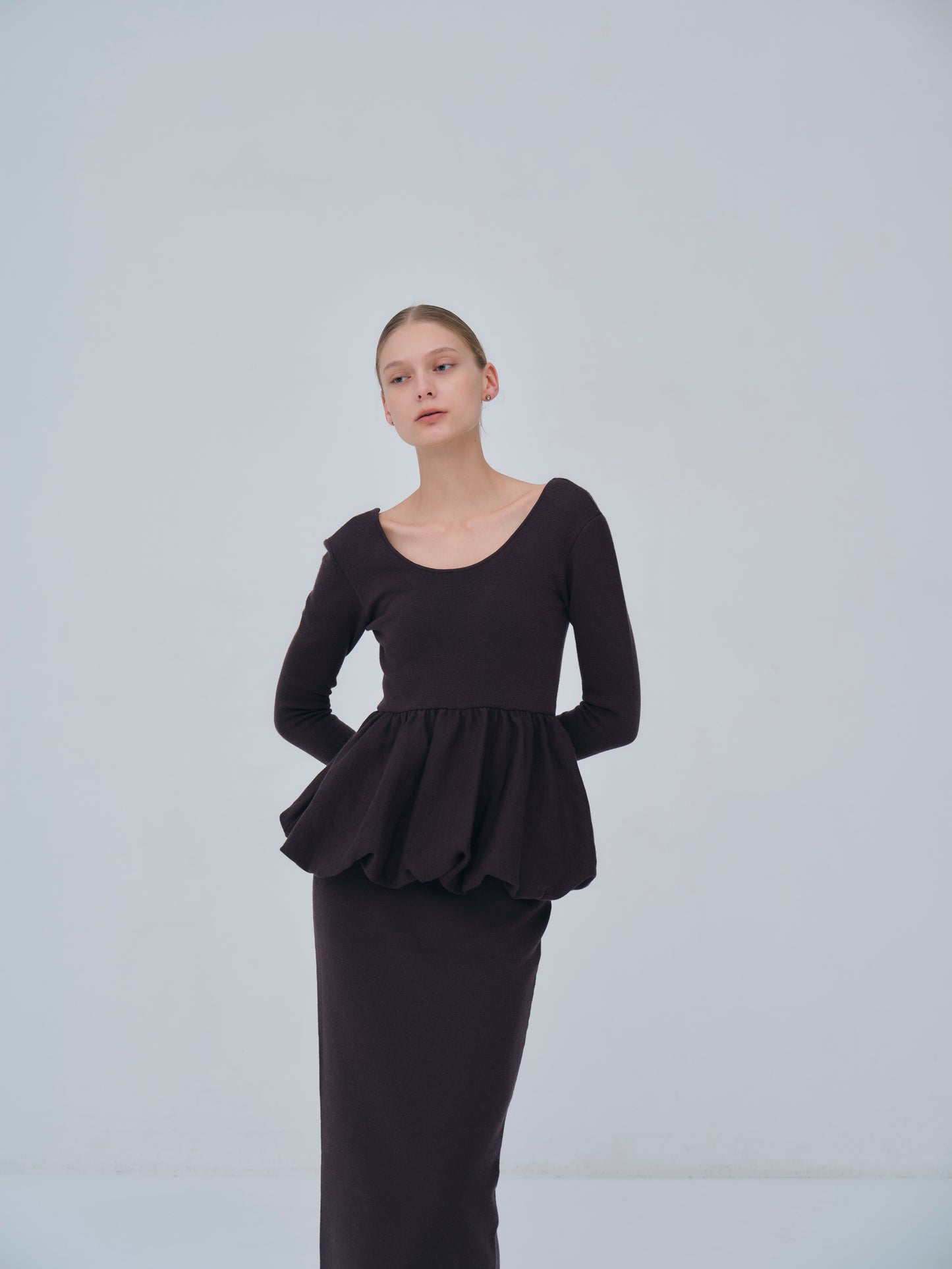 Balloon peplum Knit tops