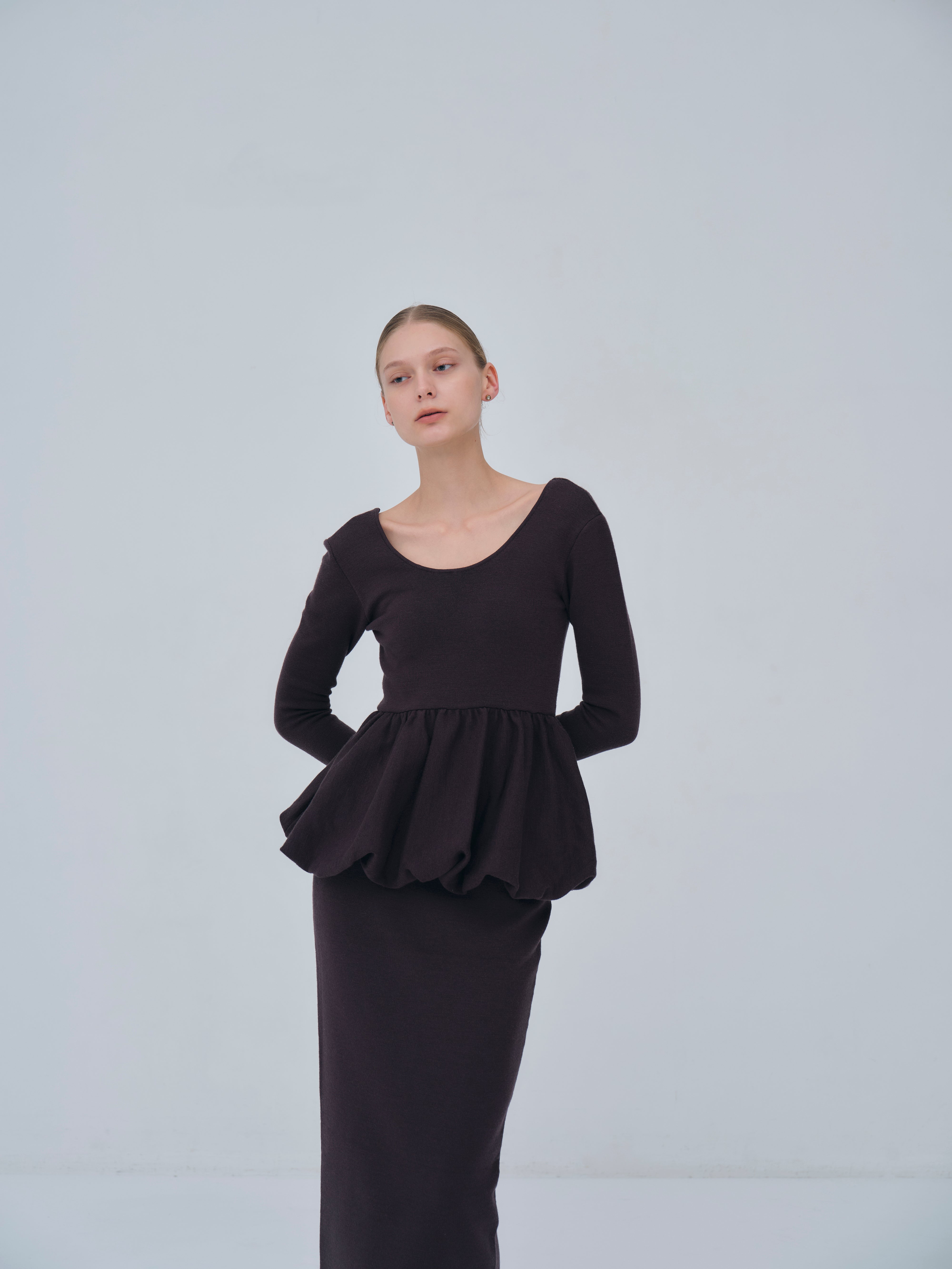 Balloon peplum Knit tops［Machine Washable］