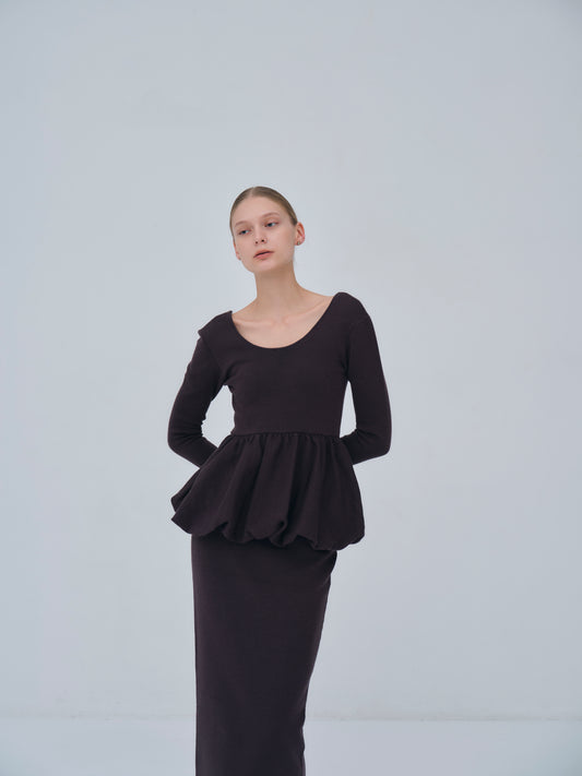 Balloon peplum Knit tops