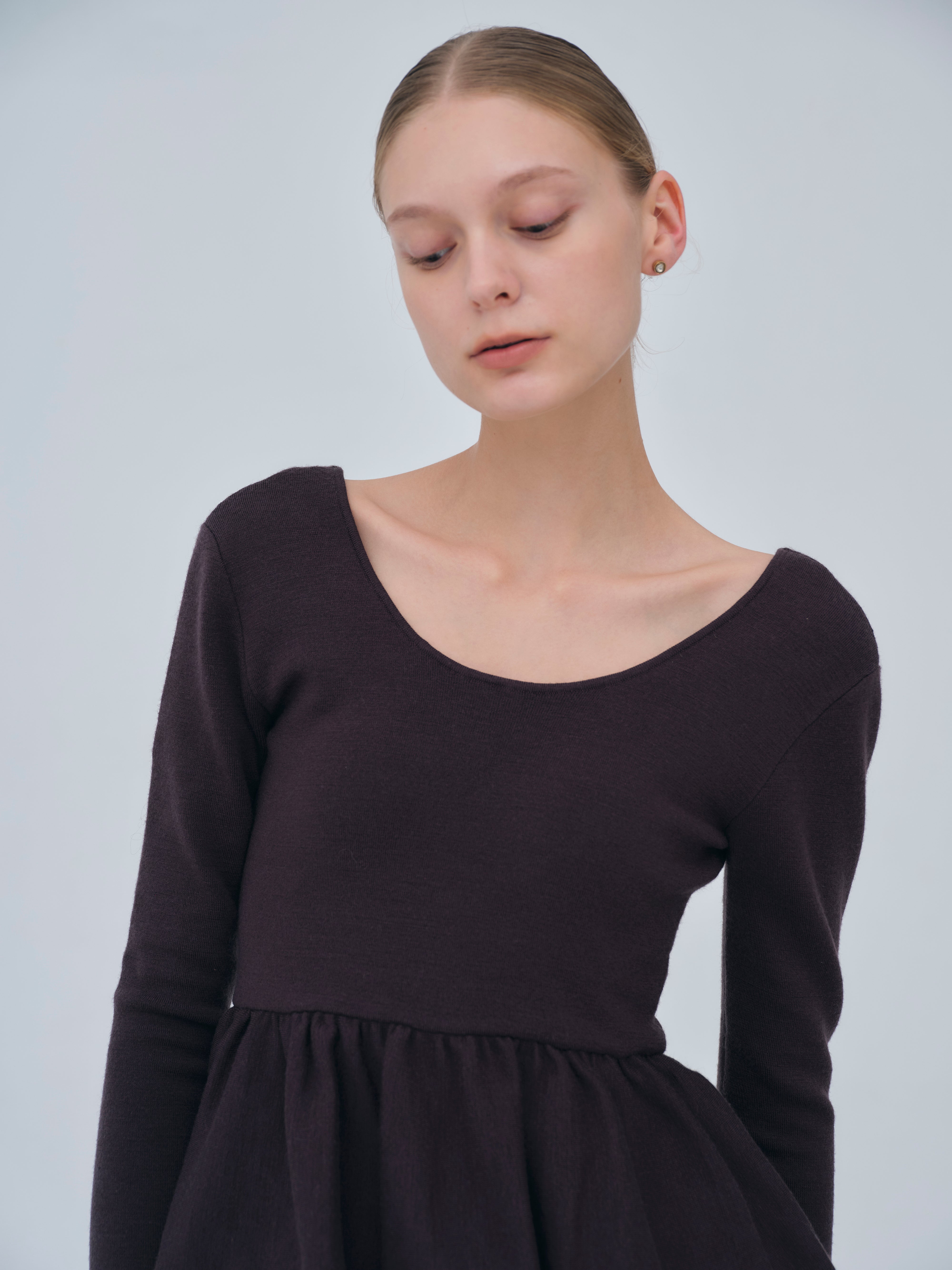 Balloon peplum Knit tops［Machine Washable］