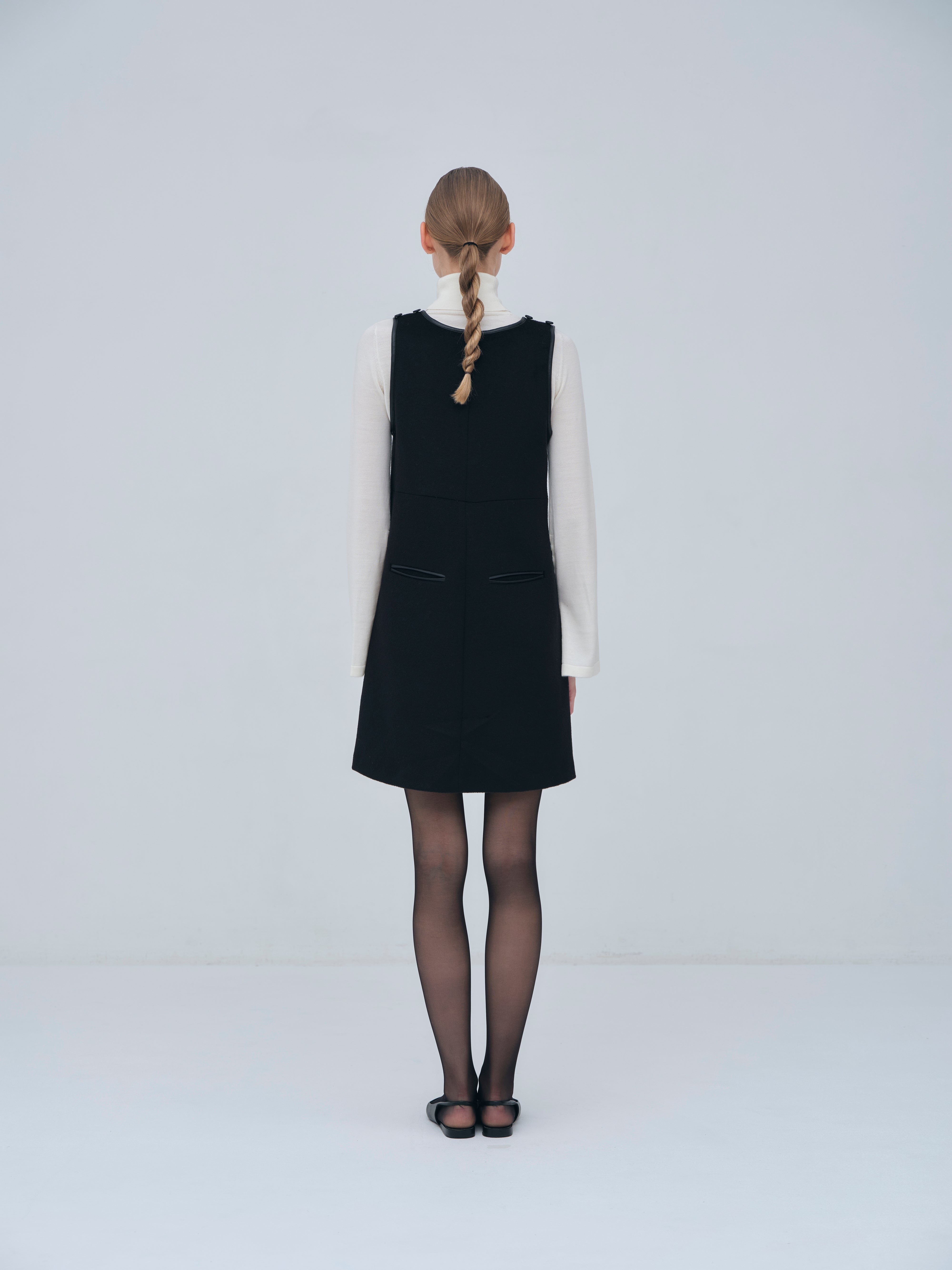 Leather Trimmed Wool Jumper Dress