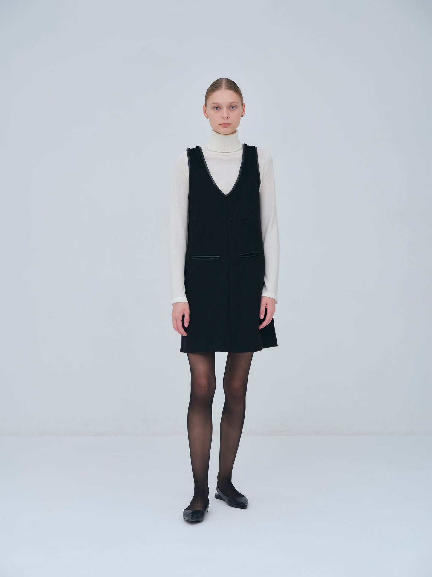 Leather Trimmed Wool Jumper Dress